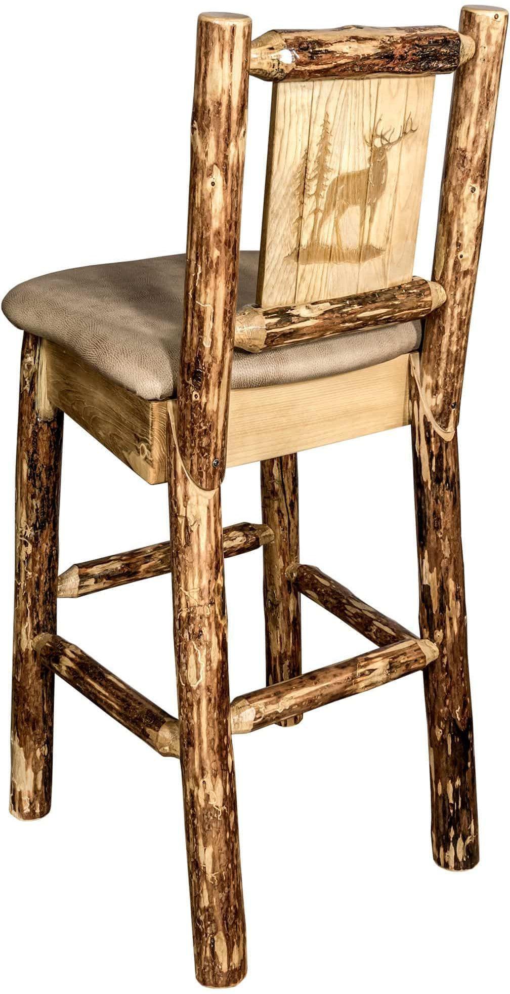 Montana Woodworks Glacier Country Collection Back Supported Barstool with Laser Engraved Design - Buckskin Upholstery-Rustic Furniture Marketplace