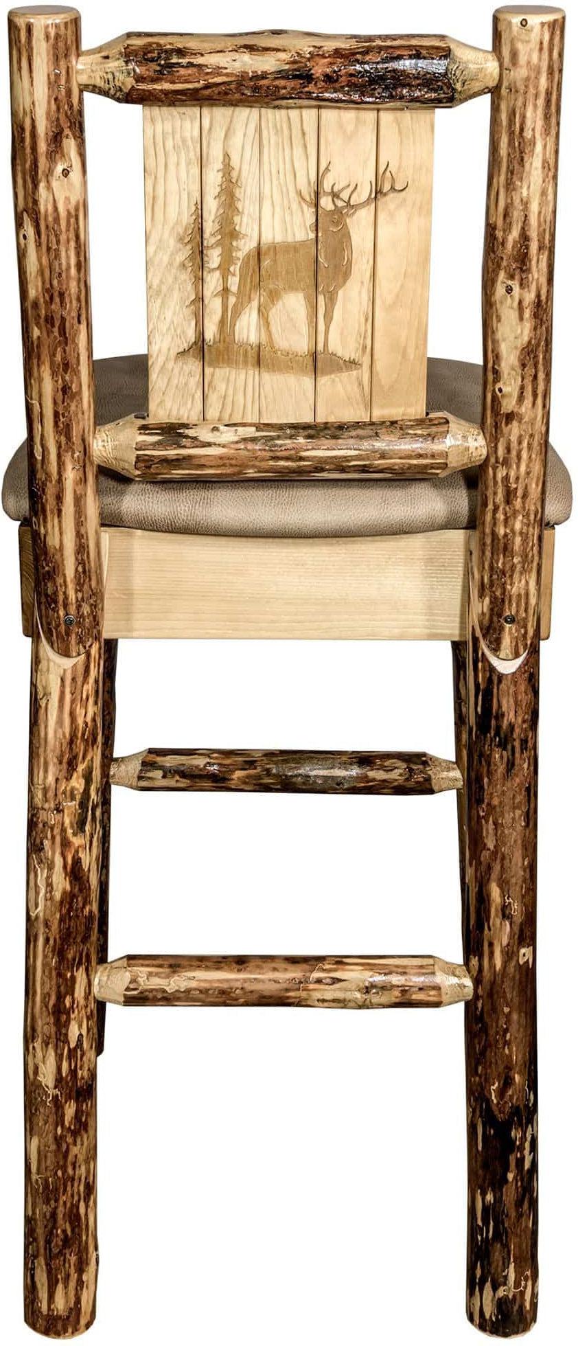 Montana Woodworks Glacier Country Collection Back Supported Barstool with Laser Engraved Design - Buckskin Upholstery-Rustic Furniture Marketplace