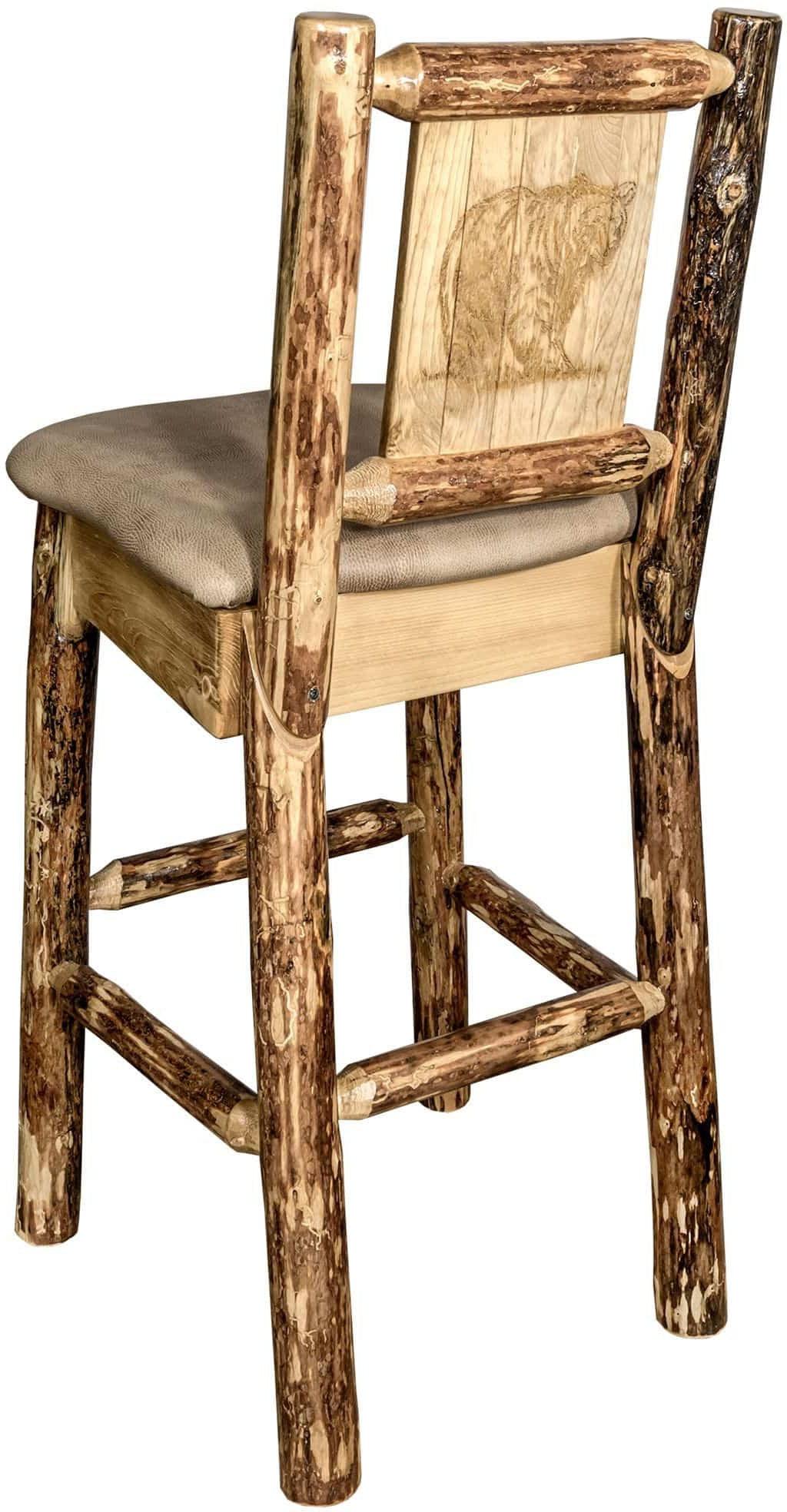 Montana Woodworks Glacier Country Collection Back Supported Barstool with Laser Engraved Design - Buckskin Upholstery-Rustic Furniture Marketplace