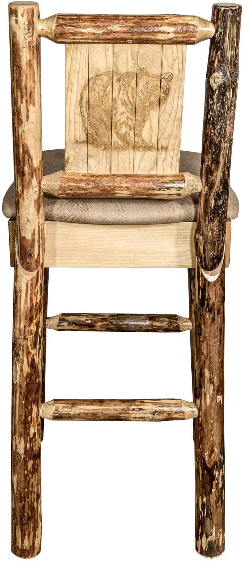 Montana Woodworks Glacier Country Collection Back Supported Barstool with Laser Engraved Design - Buckskin Upholstery-Rustic Furniture Marketplace