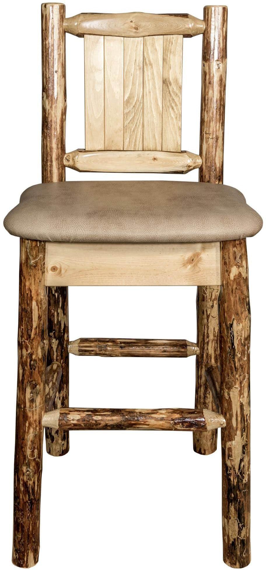 Montana Woodworks Glacier Country Collection Back Supported Barstool with Laser Engraved Design - Buckskin Upholstery-Rustic Furniture Marketplace