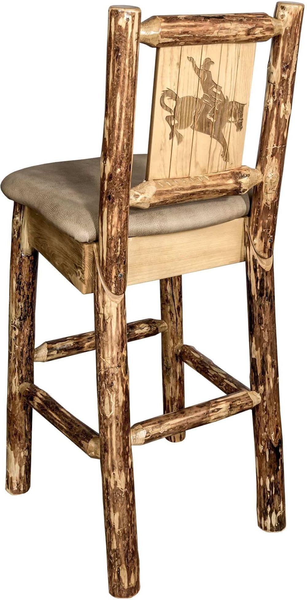 Montana Woodworks Glacier Country Collection Back Supported Barstool with Laser Engraved Design - Buckskin Upholstery-Rustic Furniture Marketplace