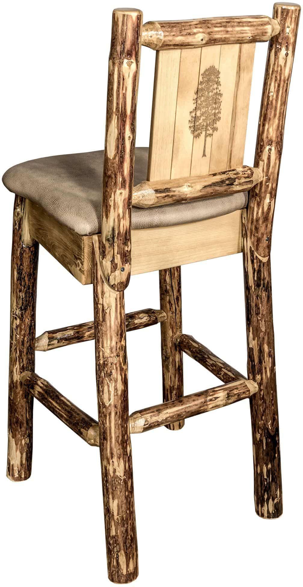 Montana Woodworks Glacier Country Collection Back Supported Barstool with Laser Engraved Design - Buckskin Upholstery-Rustic Furniture Marketplace