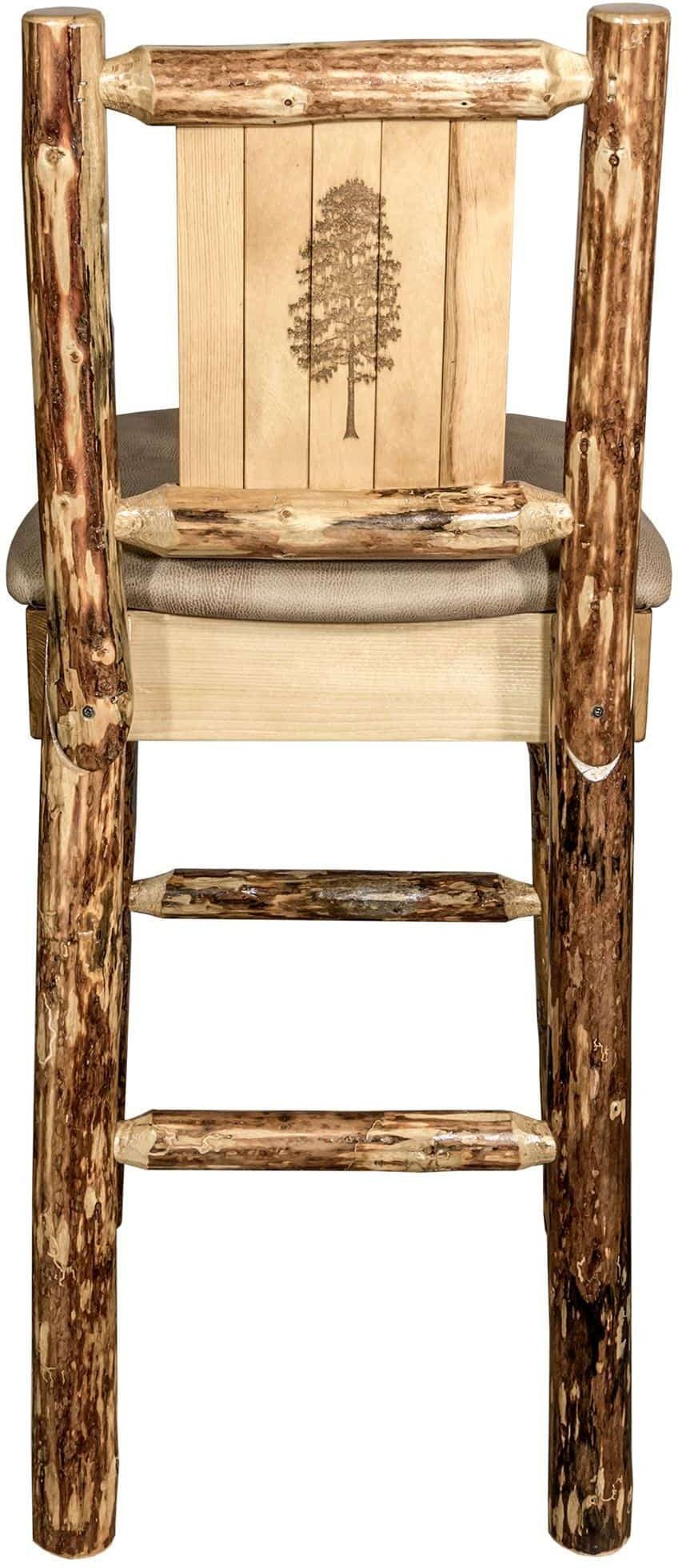 Montana Woodworks Glacier Country Collection Back Supported Barstool with Laser Engraved Design - Buckskin Upholstery-Rustic Furniture Marketplace