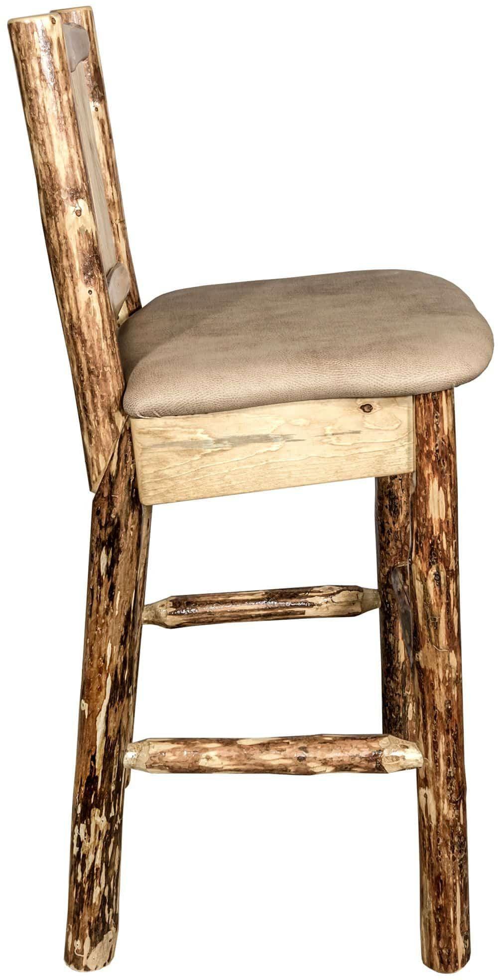 Montana Woodworks Glacier Country Collection Back Supported Barstool with Laser Engraved Design - Buckskin Upholstery-Rustic Furniture Marketplace