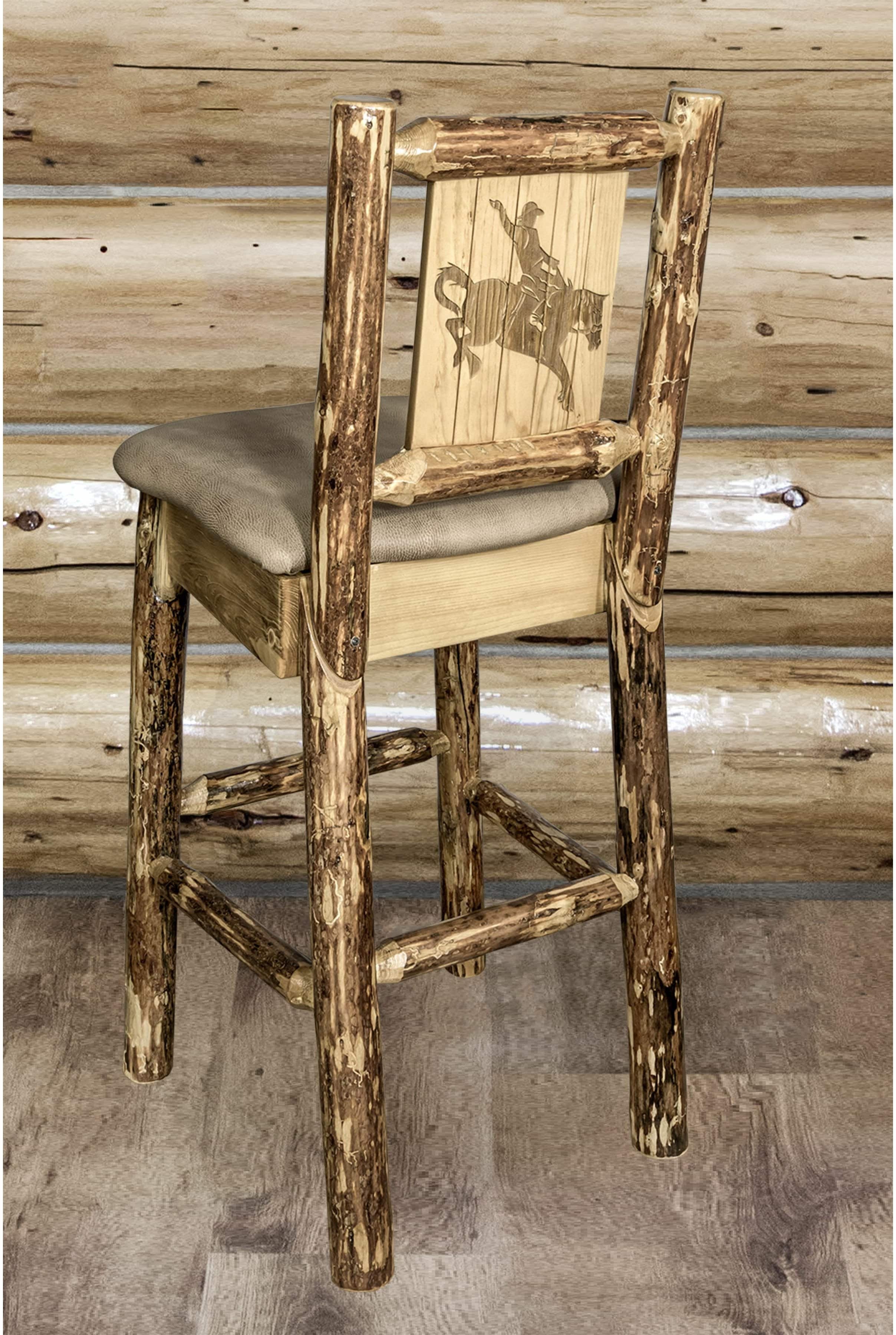 Montana Woodworks Glacier Country Collection Back Supported Barstool with Laser Engraved Design - Buckskin Upholstery-Rustic Furniture Marketplace