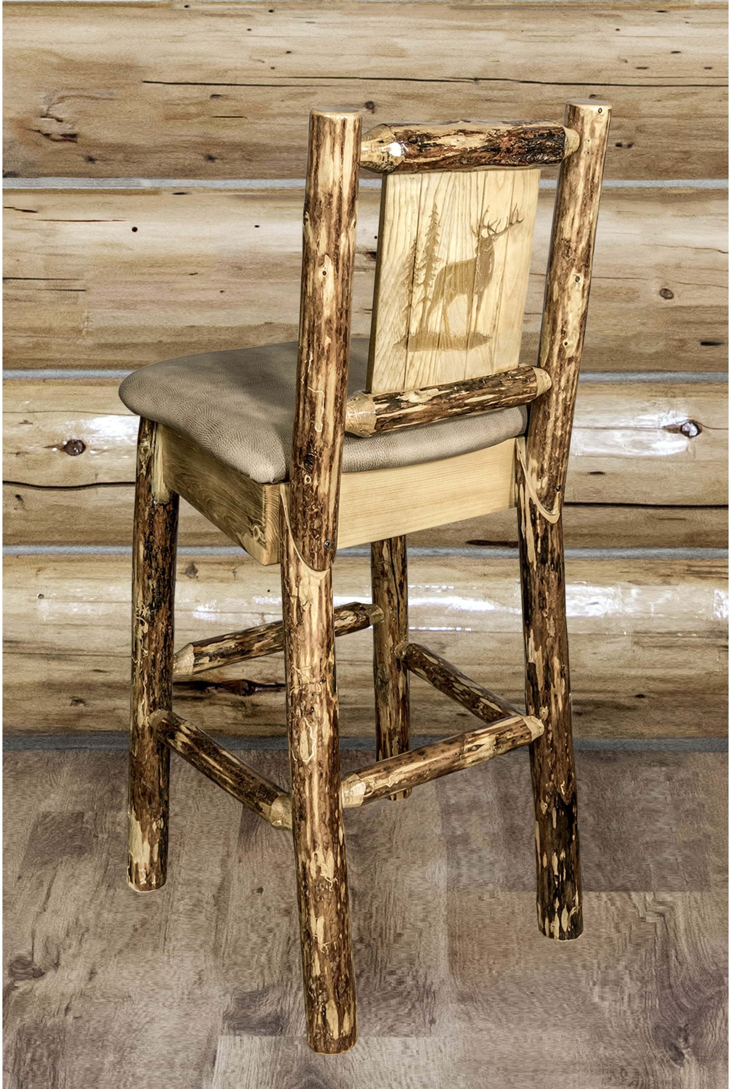 Montana Woodworks Glacier Country Collection Back Supported Barstool with Laser Engraved Design - Buckskin Upholstery-Rustic Furniture Marketplace