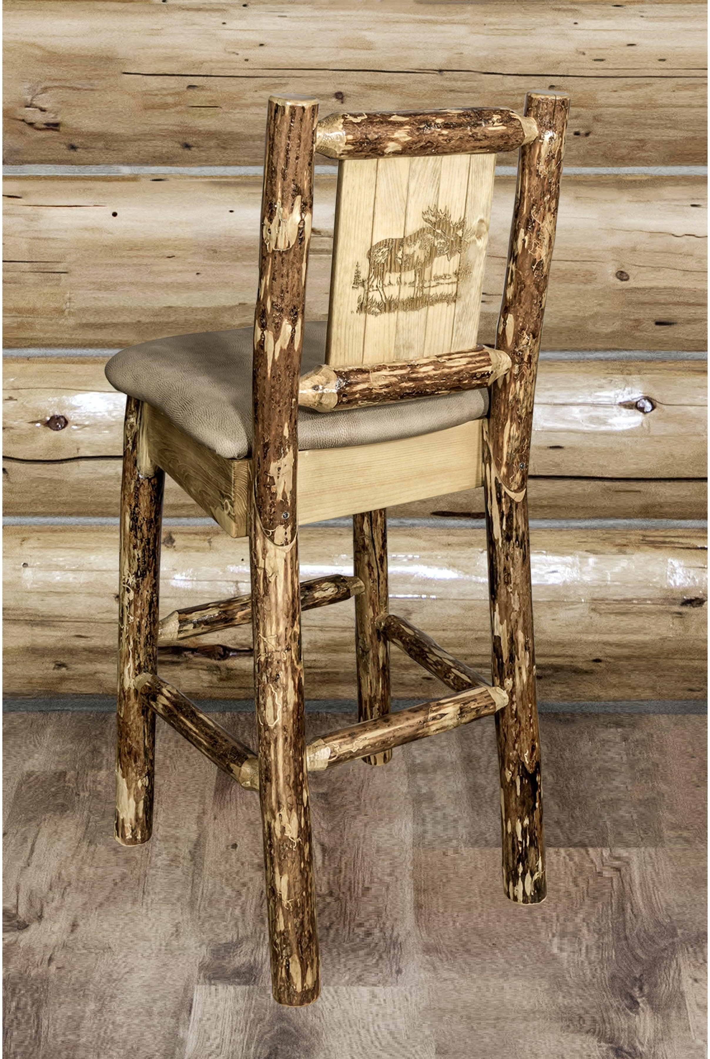 Montana Woodworks Glacier Country Collection Back Supported Barstool with Laser Engraved Design - Buckskin Upholstery-Rustic Furniture Marketplace