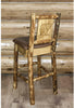 Montana Woodworks Glacier Country Collection Back Supported Barstool with Laser Engraved Design - Saddle Upholstery-Rustic Furniture Marketplace
