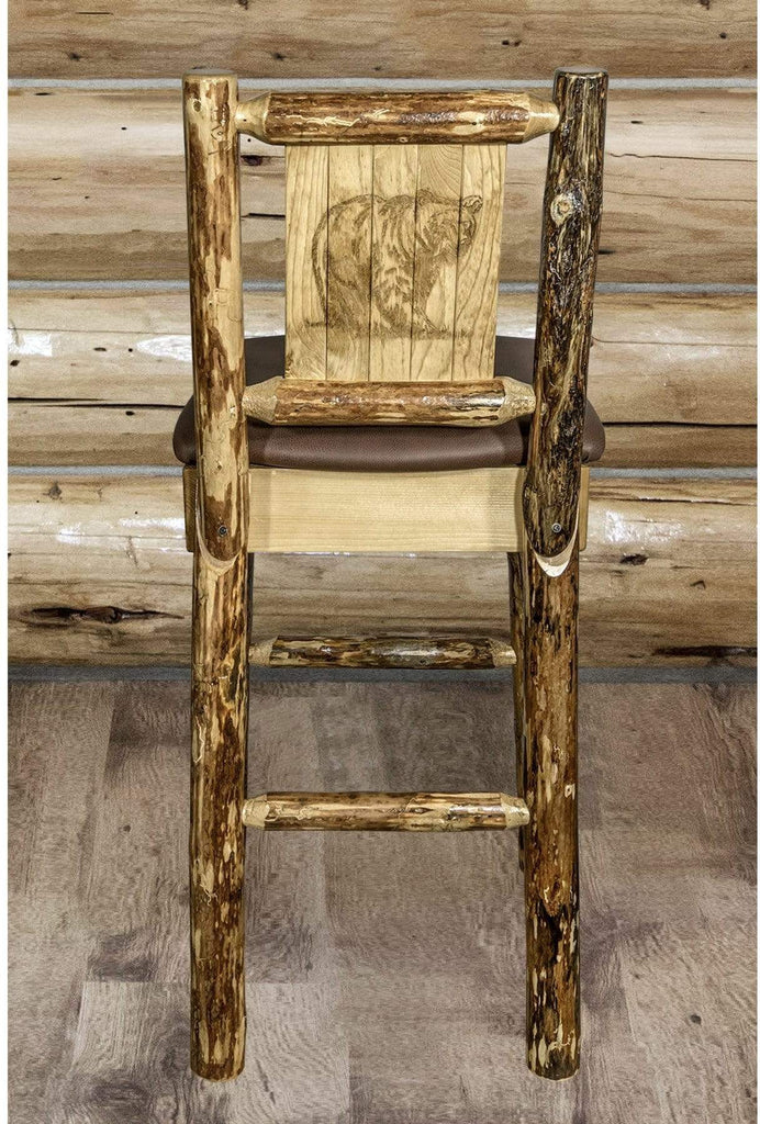 Montana Woodworks Glacier Country Collection Back Supported Barstool with Laser Engraved Design - Saddle Upholstery-Rustic Furniture Marketplace