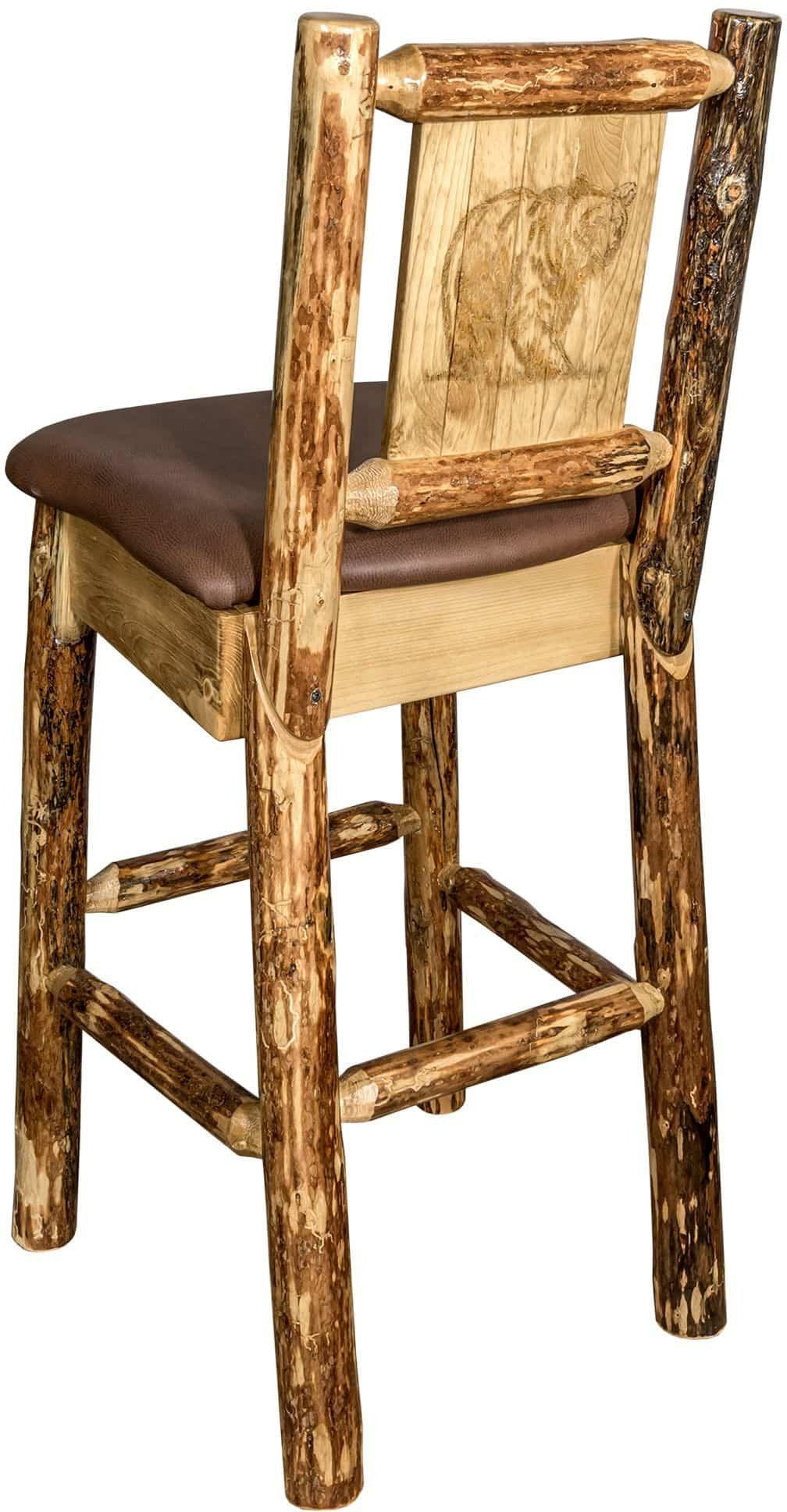 Montana Woodworks Glacier Country Collection Back Supported Barstool with Laser Engraved Design - Saddle Upholstery-Rustic Furniture Marketplace