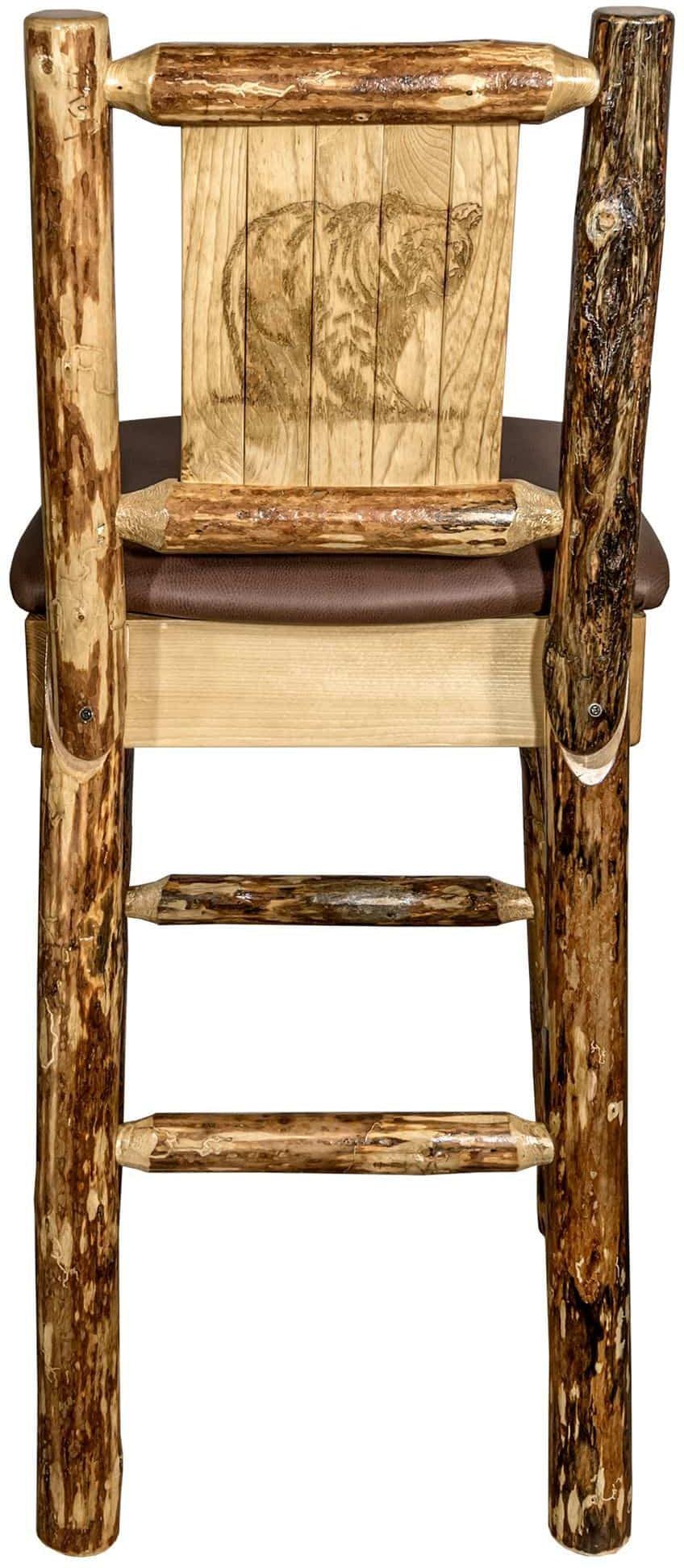 Montana Woodworks Glacier Country Collection Back Supported Barstool with Laser Engraved Design - Saddle Upholstery-Rustic Furniture Marketplace