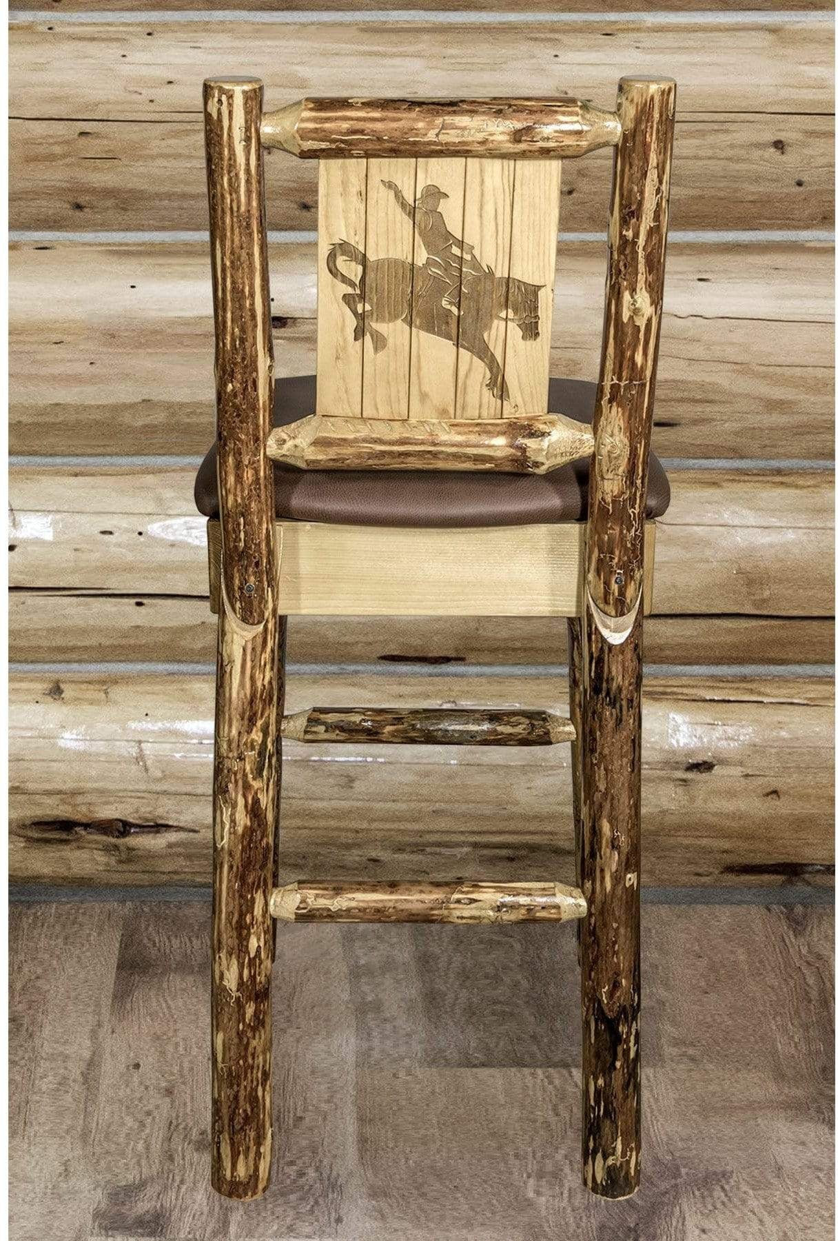 Montana Woodworks Glacier Country Collection Back Supported Barstool with Laser Engraved Design - Saddle Upholstery-Rustic Furniture Marketplace