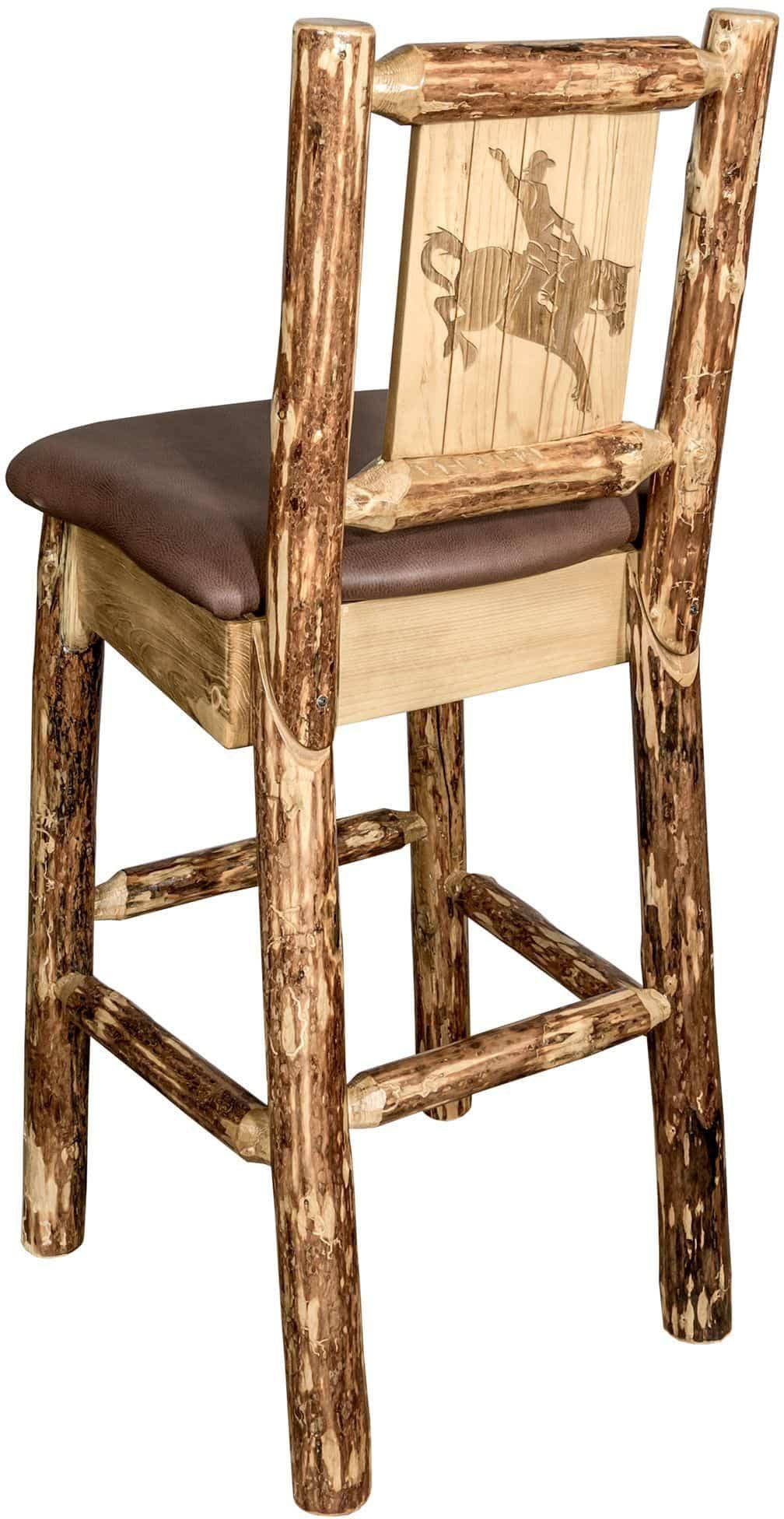 Montana Woodworks Glacier Country Collection Back Supported Barstool with Laser Engraved Design - Saddle Upholstery-Rustic Furniture Marketplace