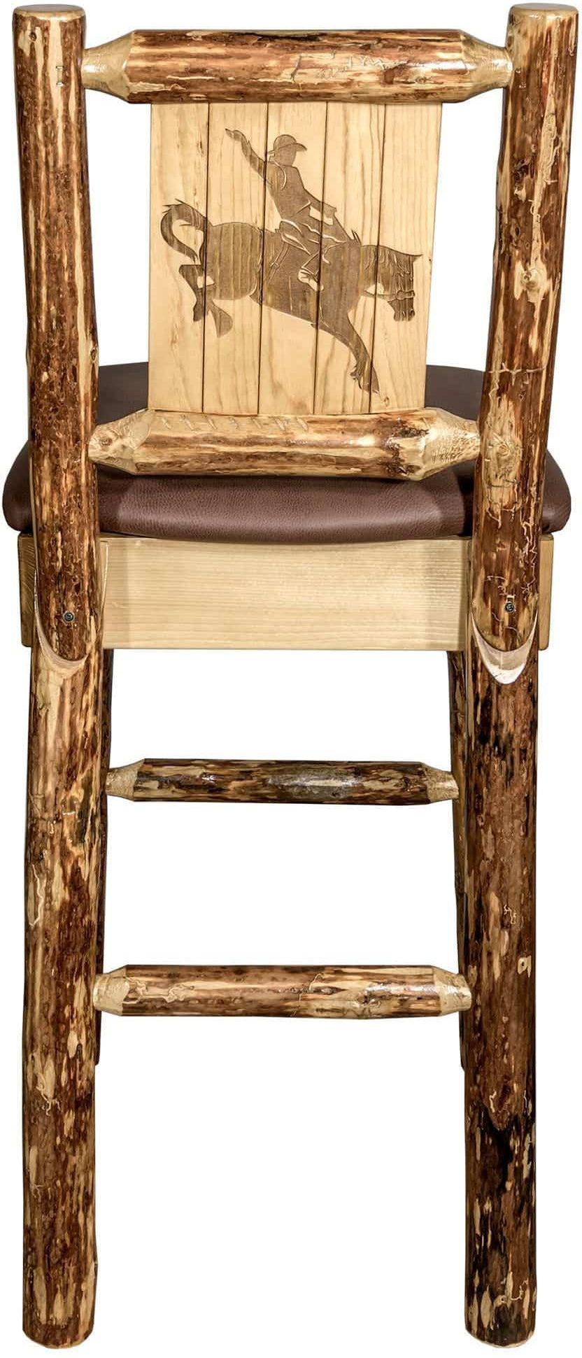 Montana Woodworks Glacier Country Collection Back Supported Barstool with Laser Engraved Design - Saddle Upholstery-Rustic Furniture Marketplace