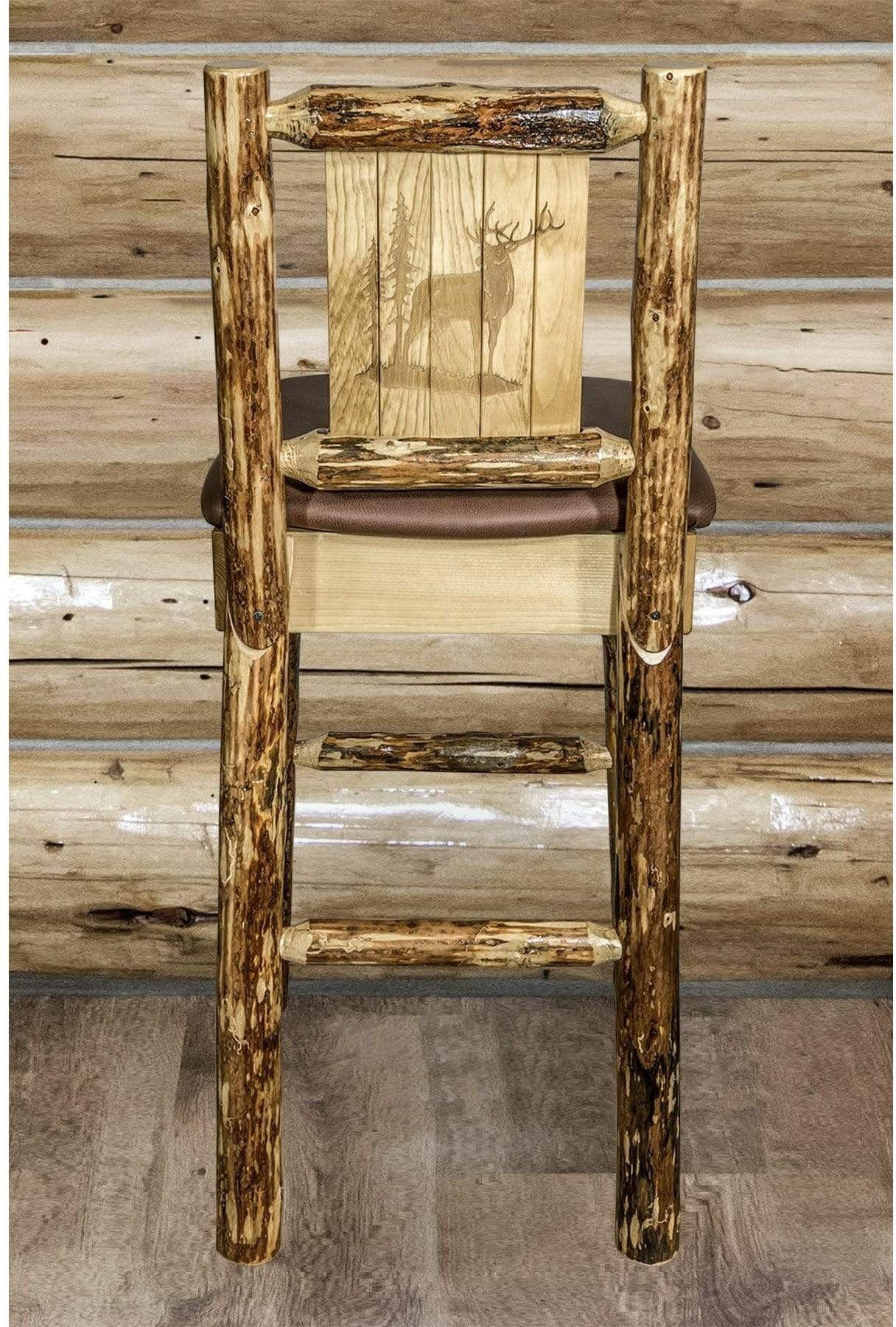 Montana Woodworks Glacier Country Collection Back Supported Barstool with Laser Engraved Design - Saddle Upholstery-Rustic Furniture Marketplace