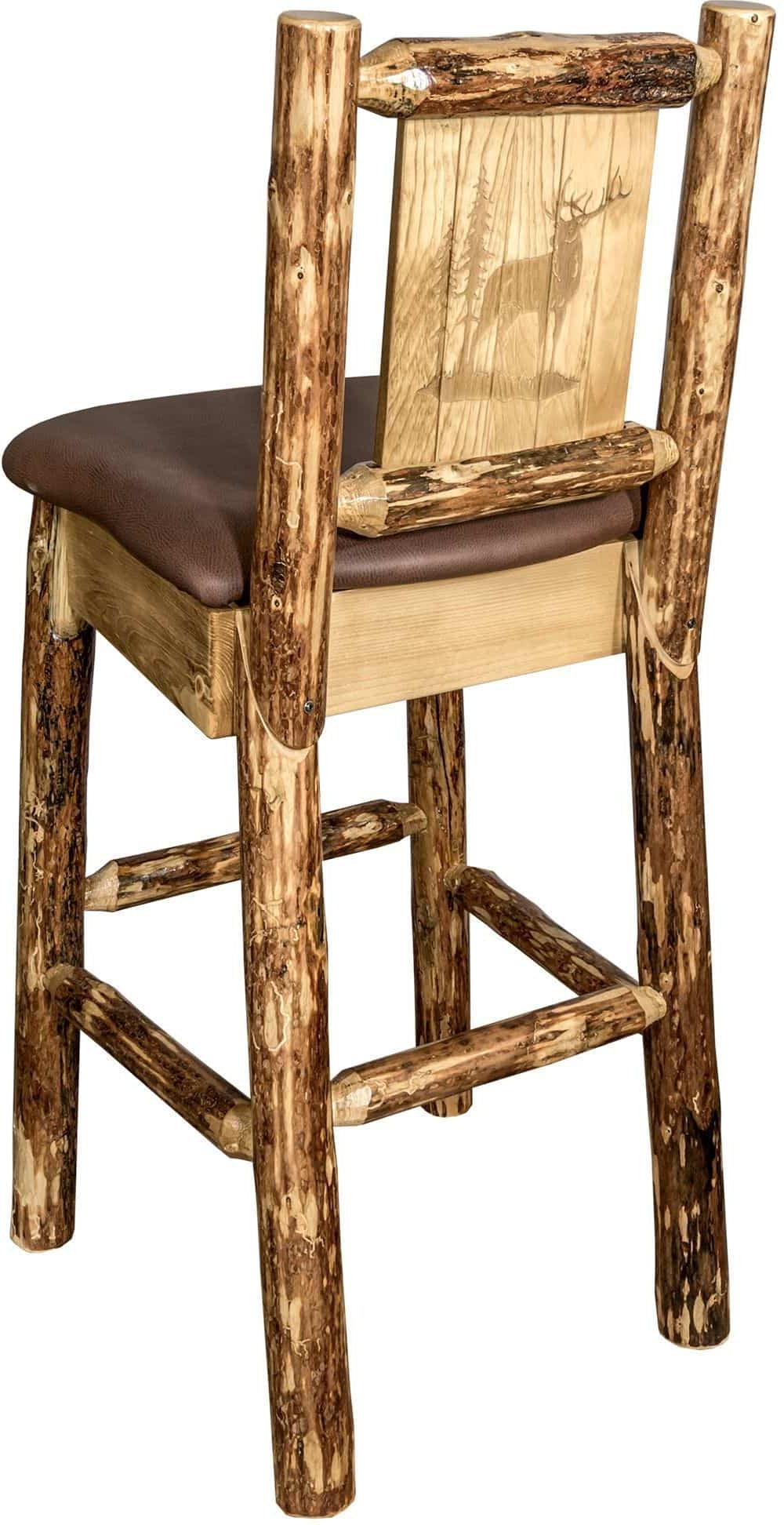 Montana Woodworks Glacier Country Collection Back Supported Barstool with Laser Engraved Design - Saddle Upholstery-Rustic Furniture Marketplace