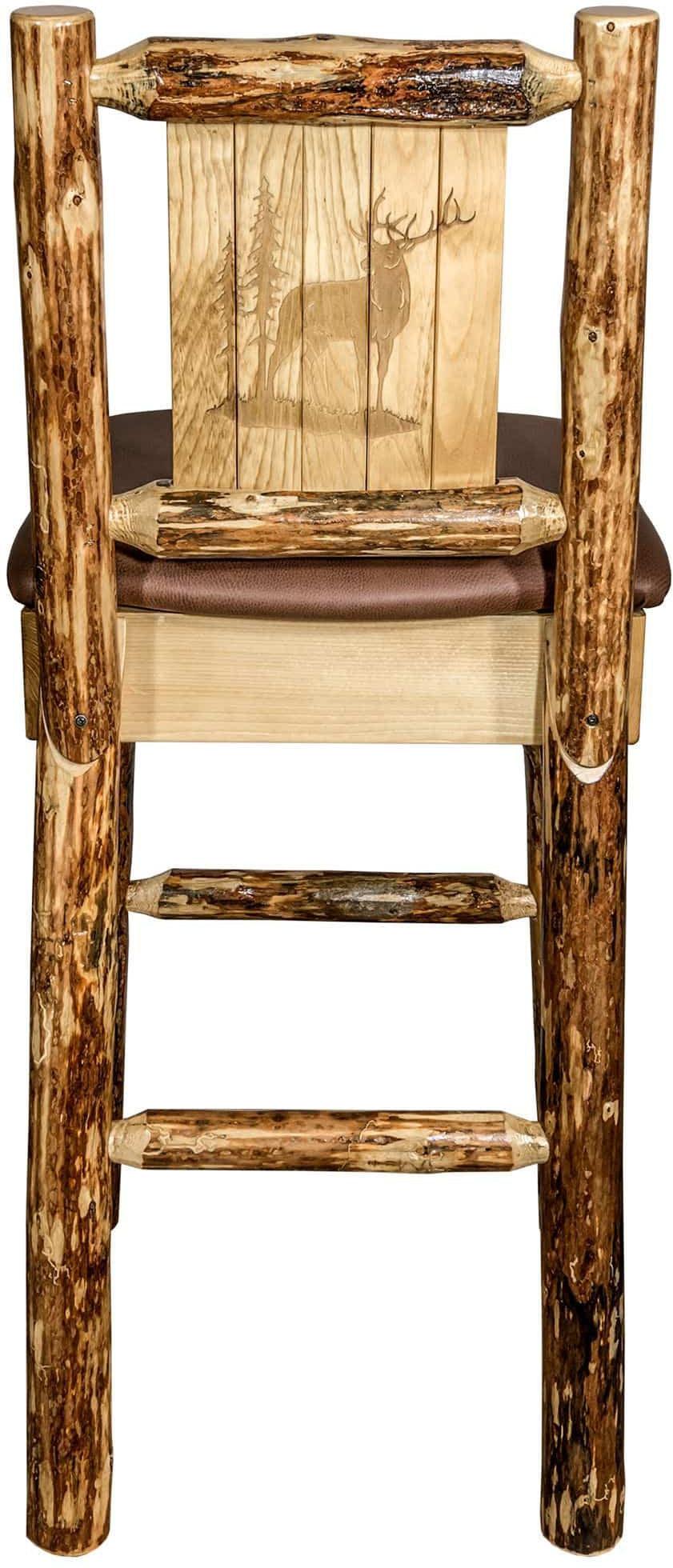 Montana Woodworks Glacier Country Collection Back Supported Barstool with Laser Engraved Design - Saddle Upholstery-Rustic Furniture Marketplace