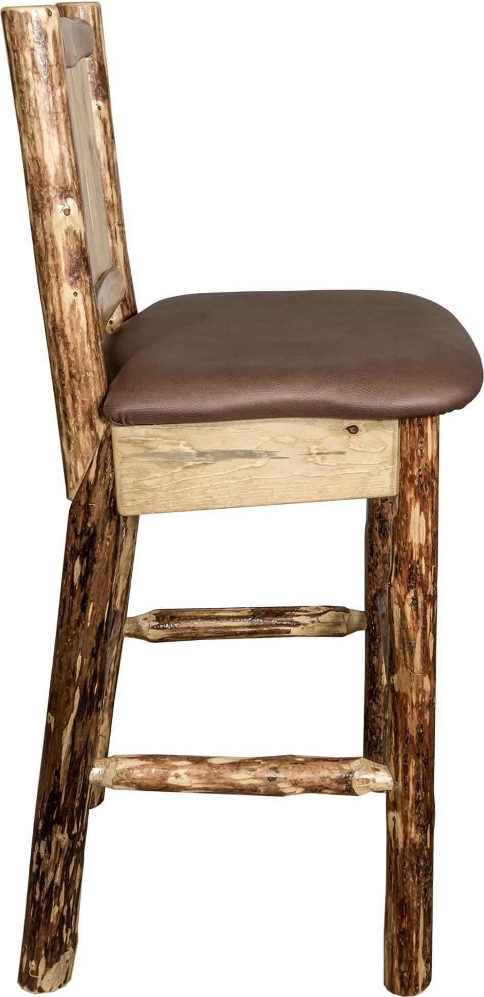 Montana Woodworks Glacier Country Collection Back Supported Barstool with Laser Engraved Design - Saddle Upholstery-Rustic Furniture Marketplace