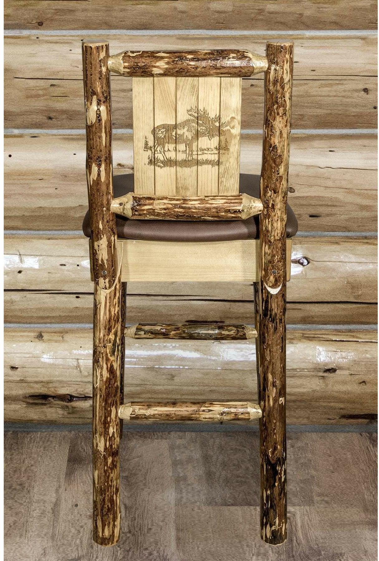 Montana Woodworks Glacier Country Collection Back Supported Barstool with Laser Engraved Design - Saddle Upholstery-Rustic Furniture Marketplace