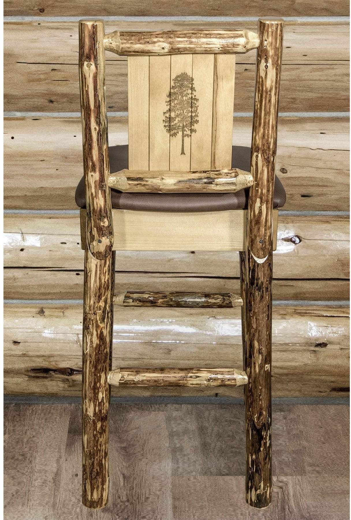 Montana Woodworks Glacier Country Collection Back Supported Barstool with Laser Engraved Design - Saddle Upholstery-Rustic Furniture Marketplace