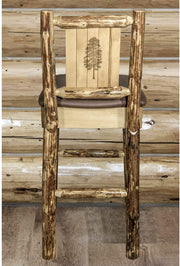 Montana Woodworks Glacier Country Collection Back Supported Barstool with Laser Engraved Design - Saddle Upholstery-Rustic Furniture Marketplace