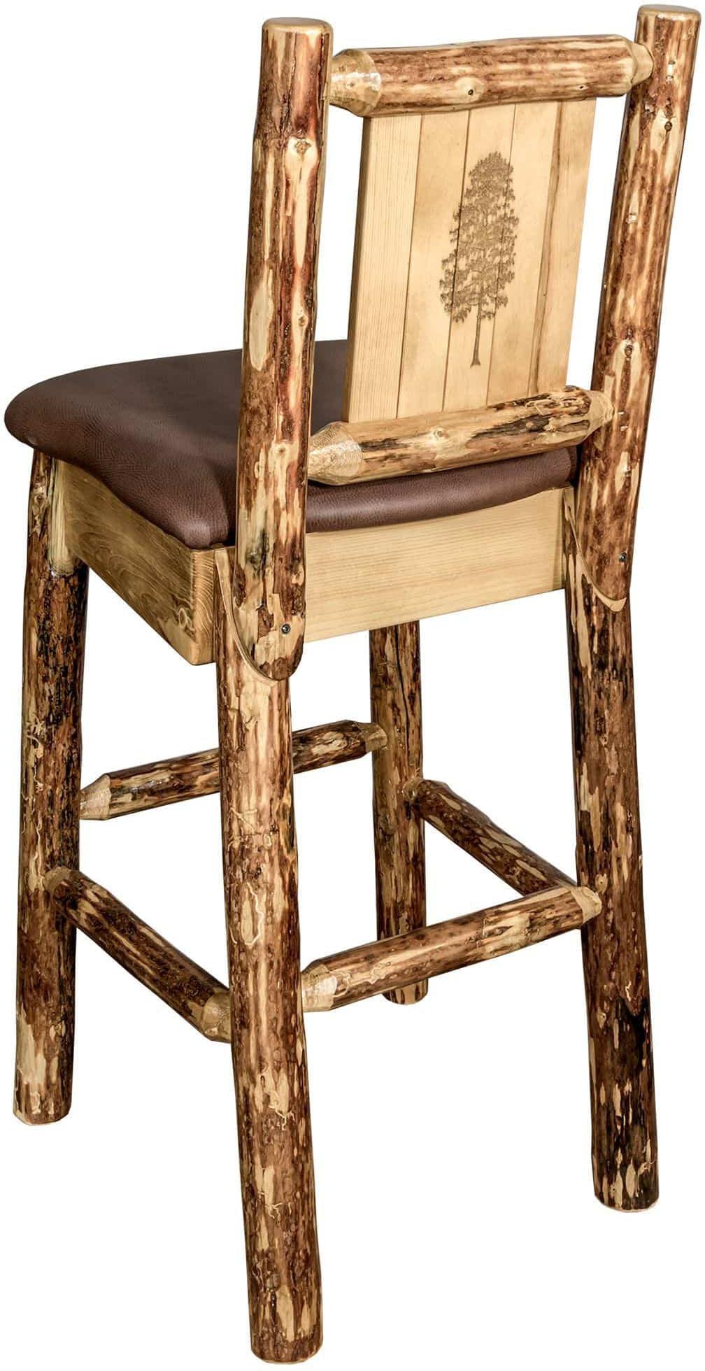 Montana Woodworks Glacier Country Collection Back Supported Barstool with Laser Engraved Design - Saddle Upholstery-Rustic Furniture Marketplace