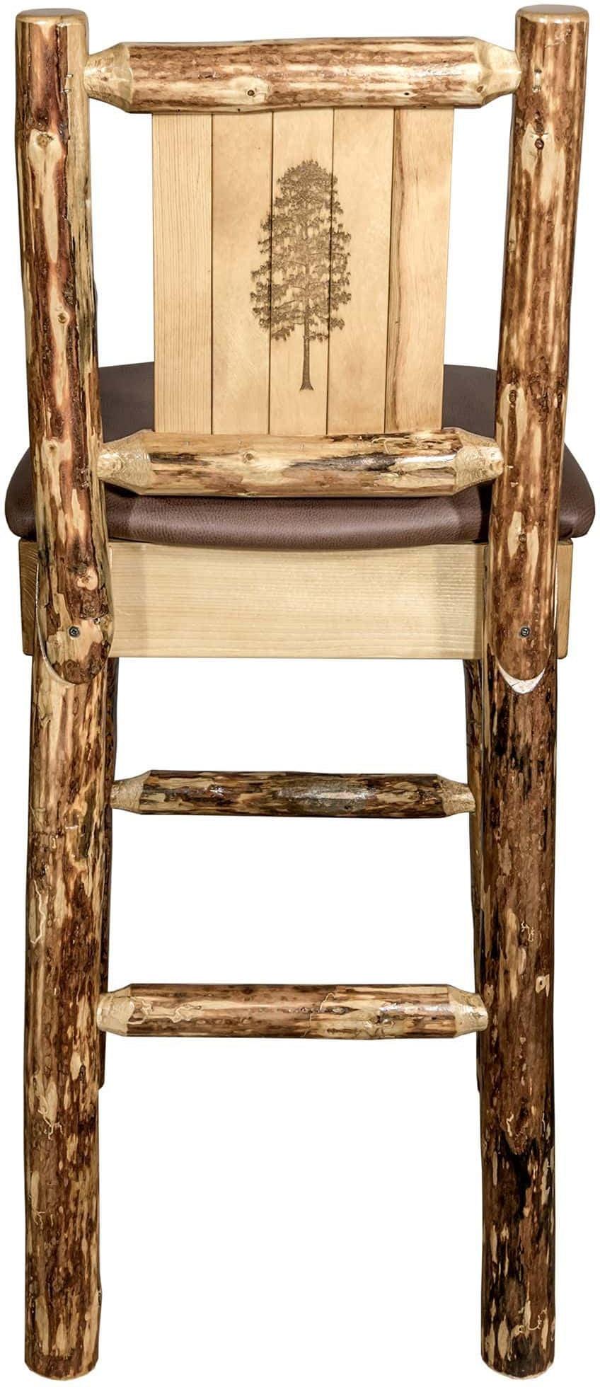 Montana Woodworks Glacier Country Collection Back Supported Barstool with Laser Engraved Design - Saddle Upholstery-Rustic Furniture Marketplace