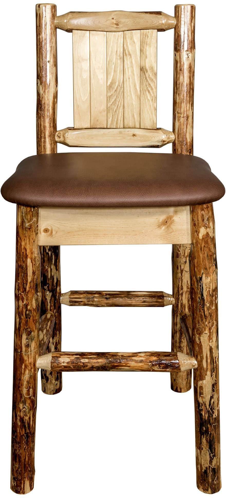 Montana Woodworks Glacier Country Collection Back Supported Barstool with Laser Engraved Design - Saddle Upholstery-Rustic Furniture Marketplace