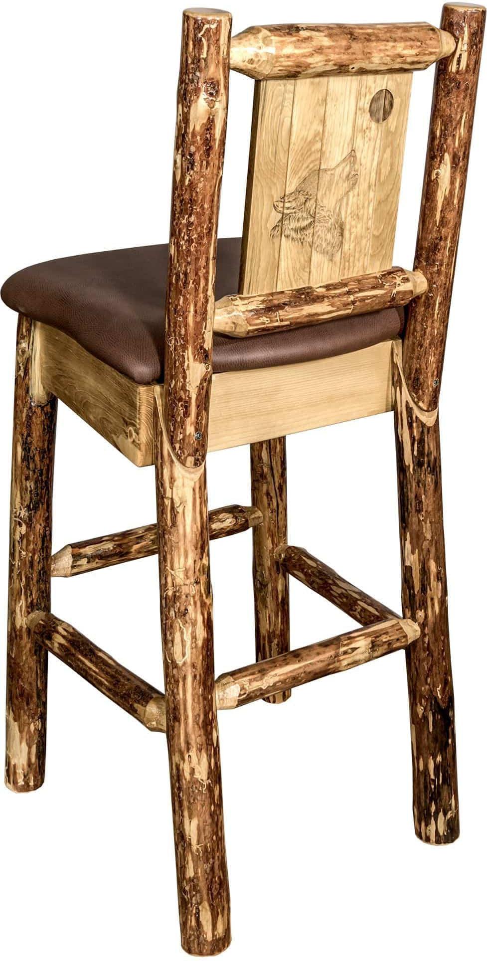 Montana Woodworks Glacier Country Collection Back Supported Barstool with Laser Engraved Design - Saddle Upholstery-Rustic Furniture Marketplace