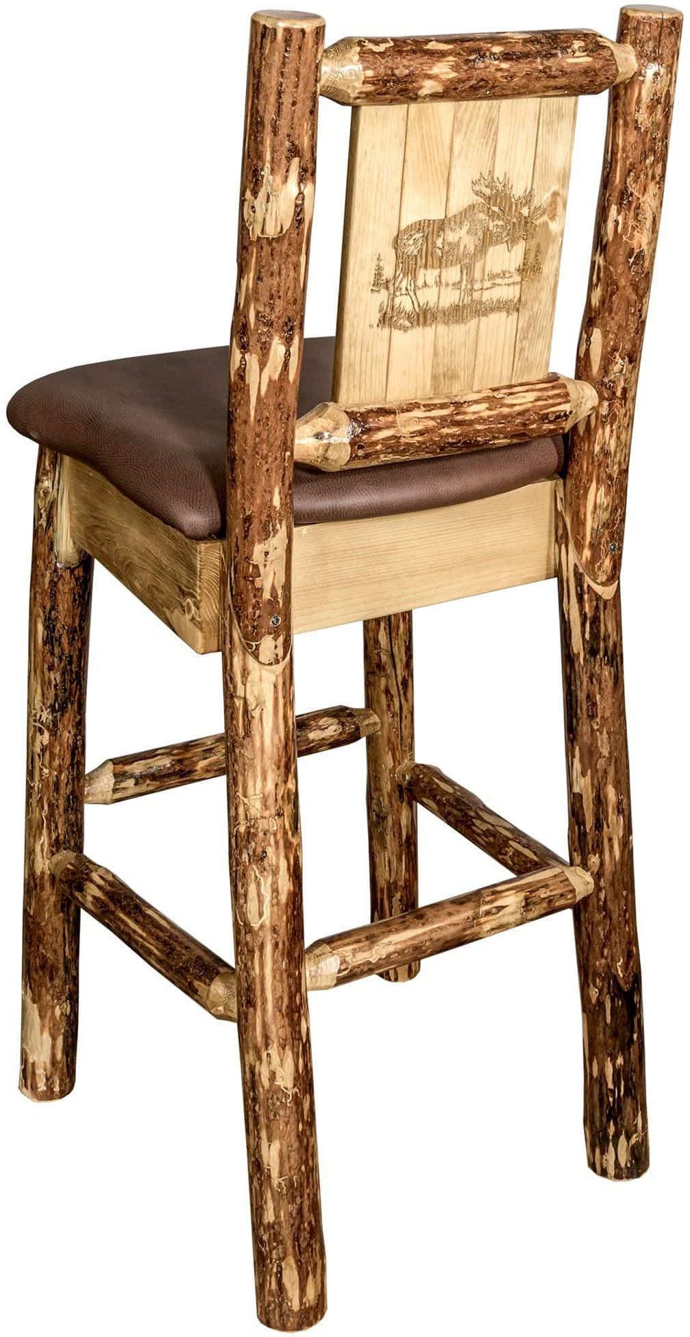 Montana Woodworks Glacier Country Collection Back Supported Barstool with Laser Engraved Design - Saddle Upholstery-Rustic Furniture Marketplace