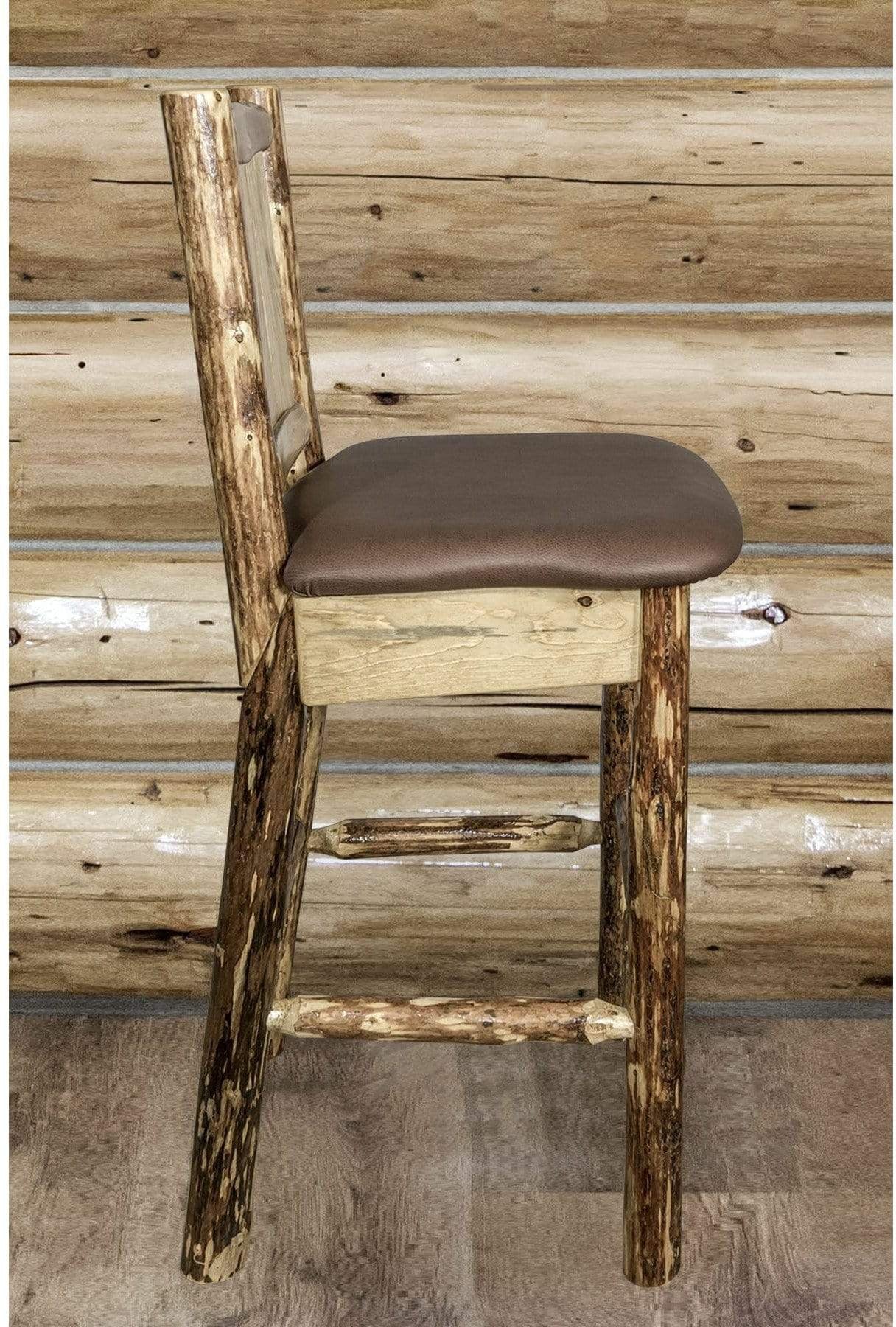 Montana Woodworks Glacier Country Collection Back Supported Barstool with Laser Engraved Design - Saddle Upholstery-Rustic Furniture Marketplace