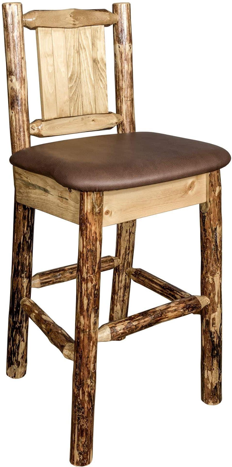 Montana Woodworks Glacier Country Collection Back Supported Barstool with Laser Engraved Design - Saddle Upholstery-Rustic Furniture Marketplace