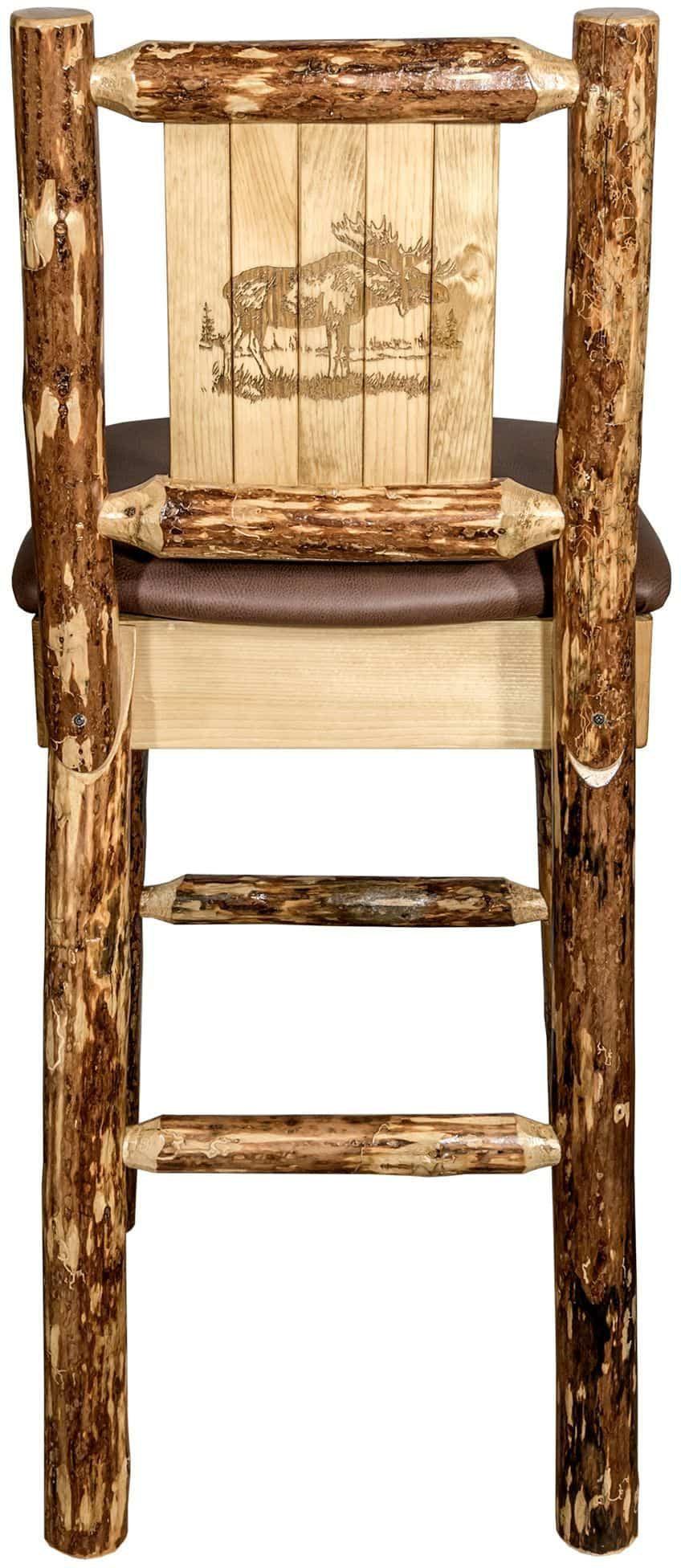 Montana Woodworks Glacier Country Collection Back Supported Barstool with Laser Engraved Design - Saddle Upholstery-Rustic Furniture Marketplace