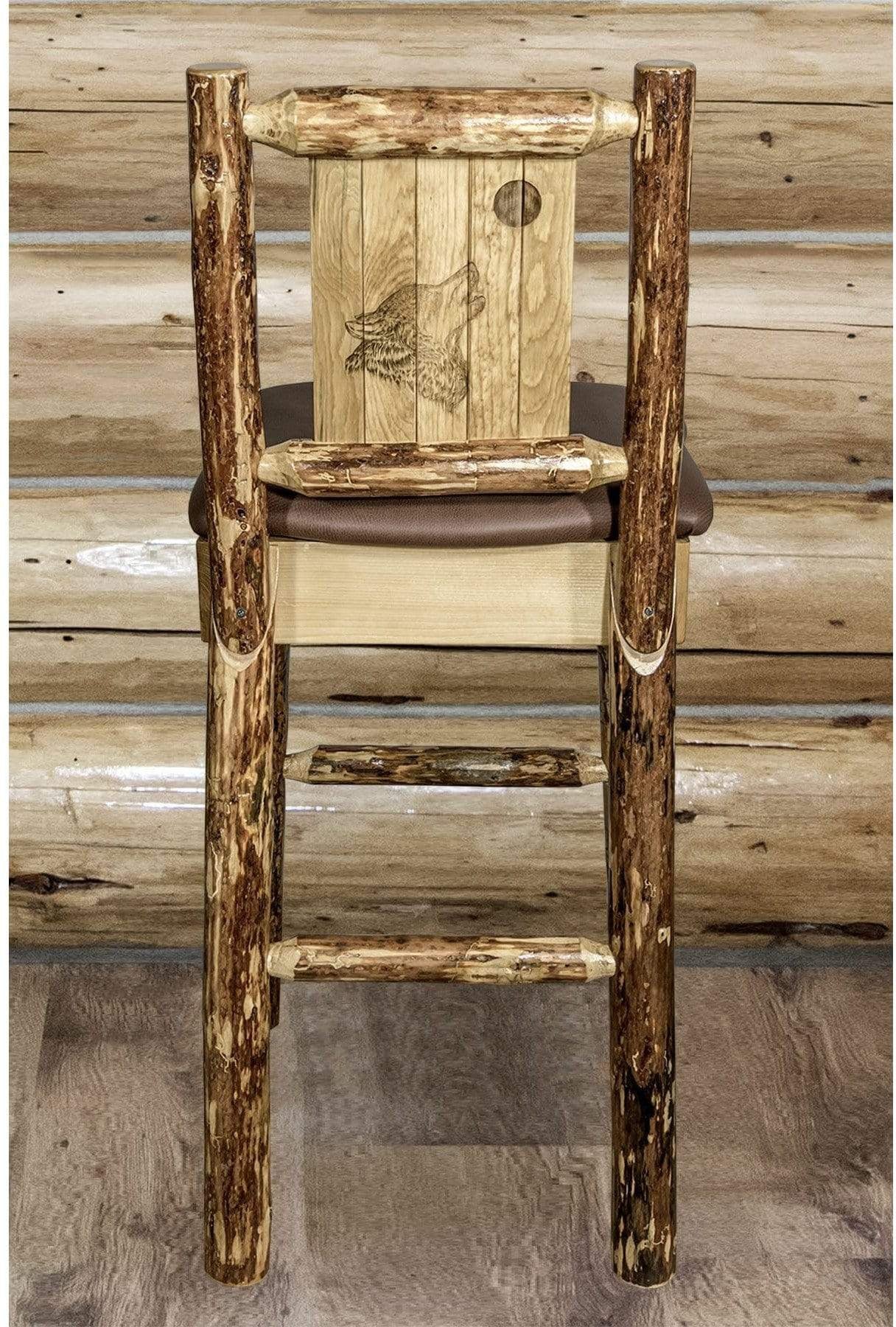 Montana Woodworks Glacier Country Collection Back Supported Barstool with Laser Engraved Design - Saddle Upholstery-Rustic Furniture Marketplace