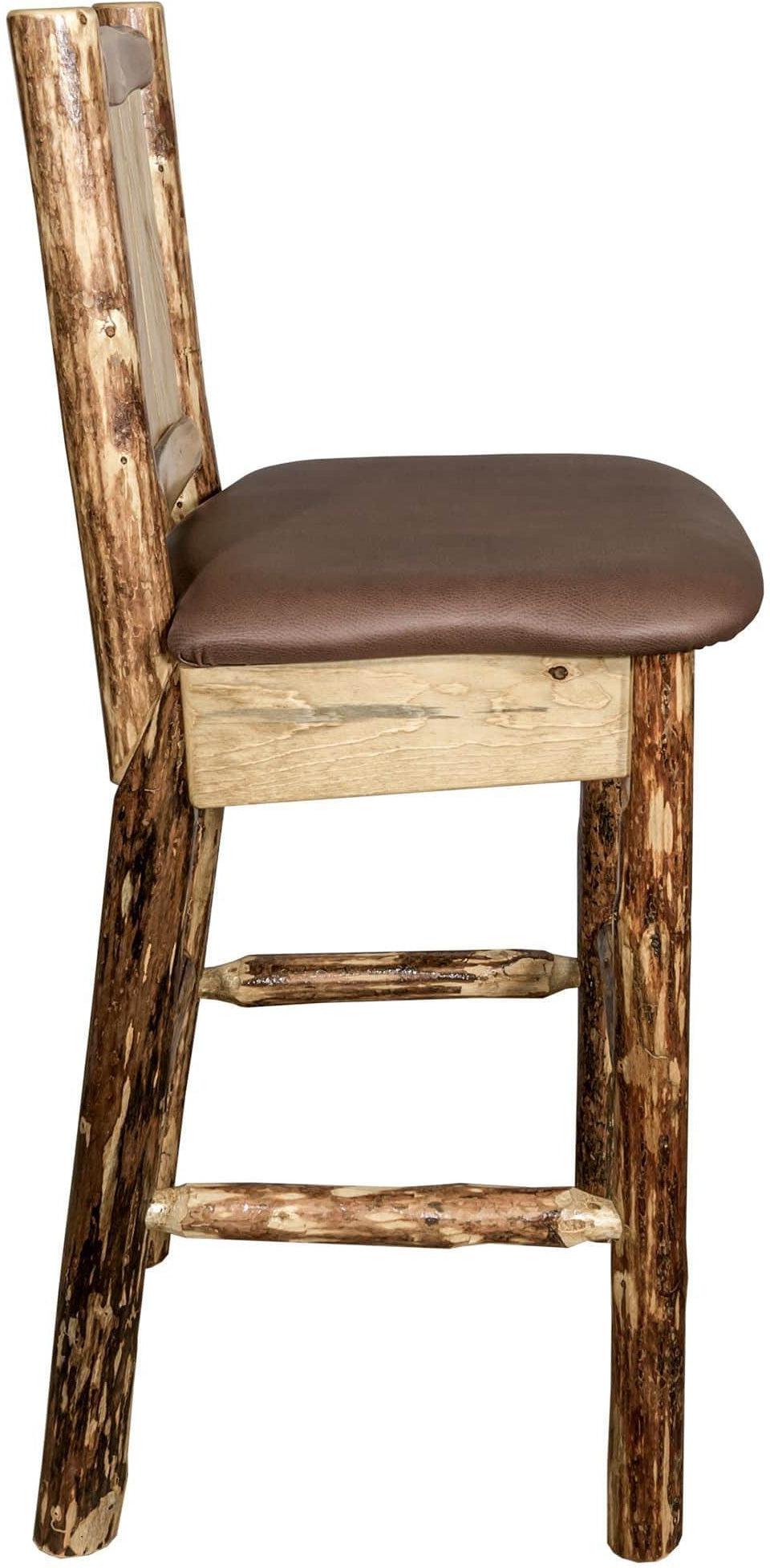 Montana Woodworks Glacier Country Collection Back Supported Barstool with Laser Engraved Design - Saddle Upholstery-Rustic Furniture Marketplace