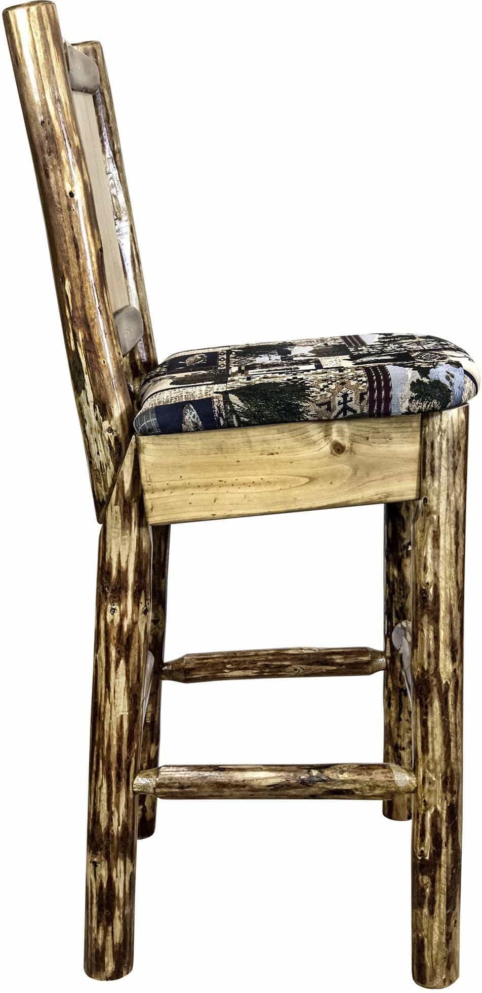 Montana Woodworks Glacier Country Collection Back Supported Barstool with Laser Engraved Design - Woodland Upholstery-Rustic Furniture Marketplace