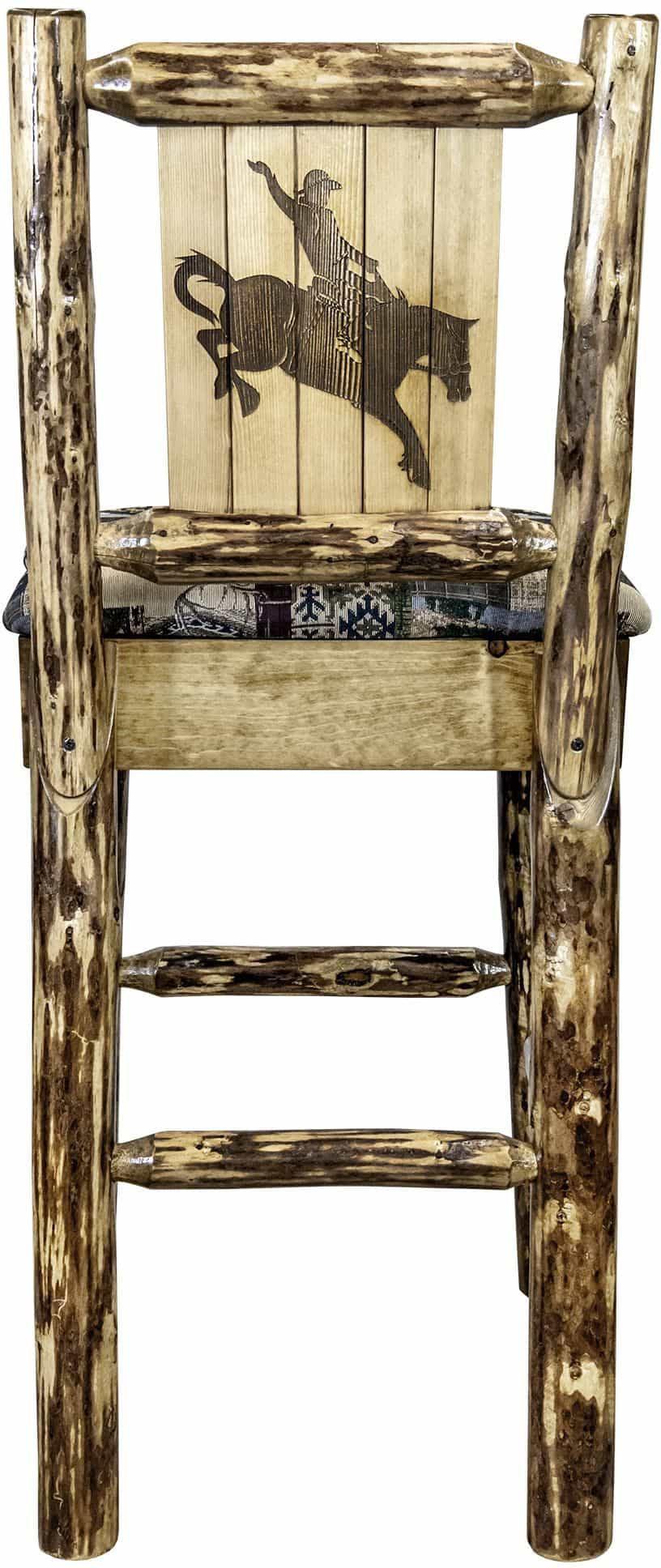 Montana Woodworks Glacier Country Collection Back Supported Barstool with Laser Engraved Design - Woodland Upholstery-Rustic Furniture Marketplace