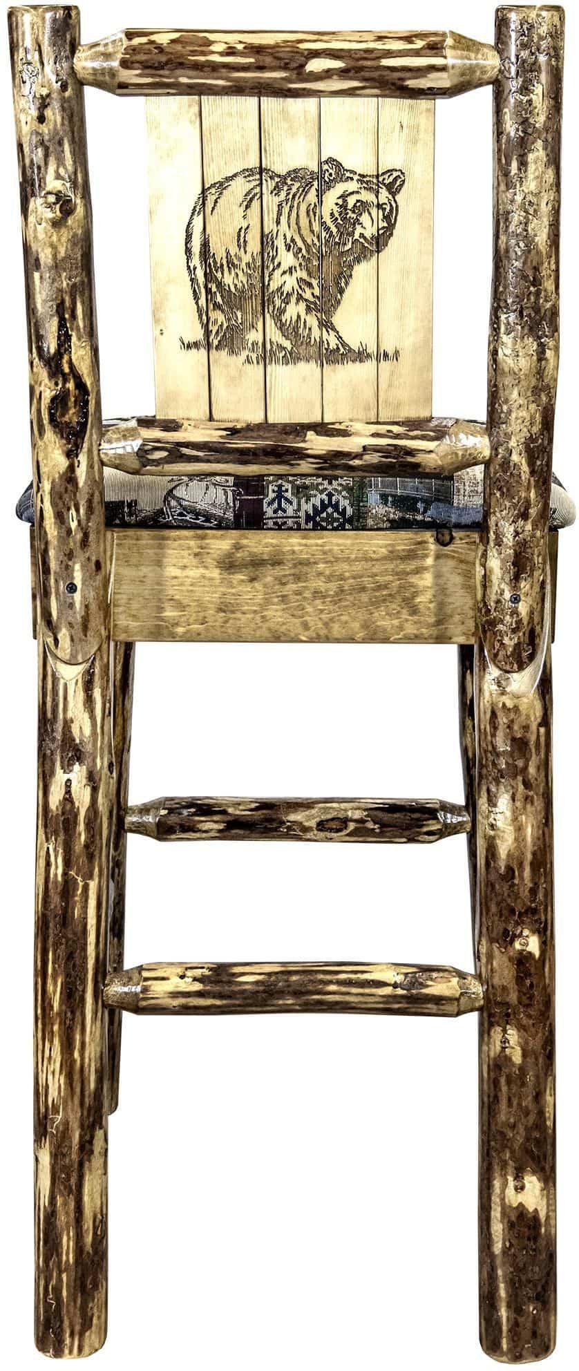 Montana Woodworks Glacier Country Collection Back Supported Barstool with Laser Engraved Design - Woodland Upholstery-Rustic Furniture Marketplace