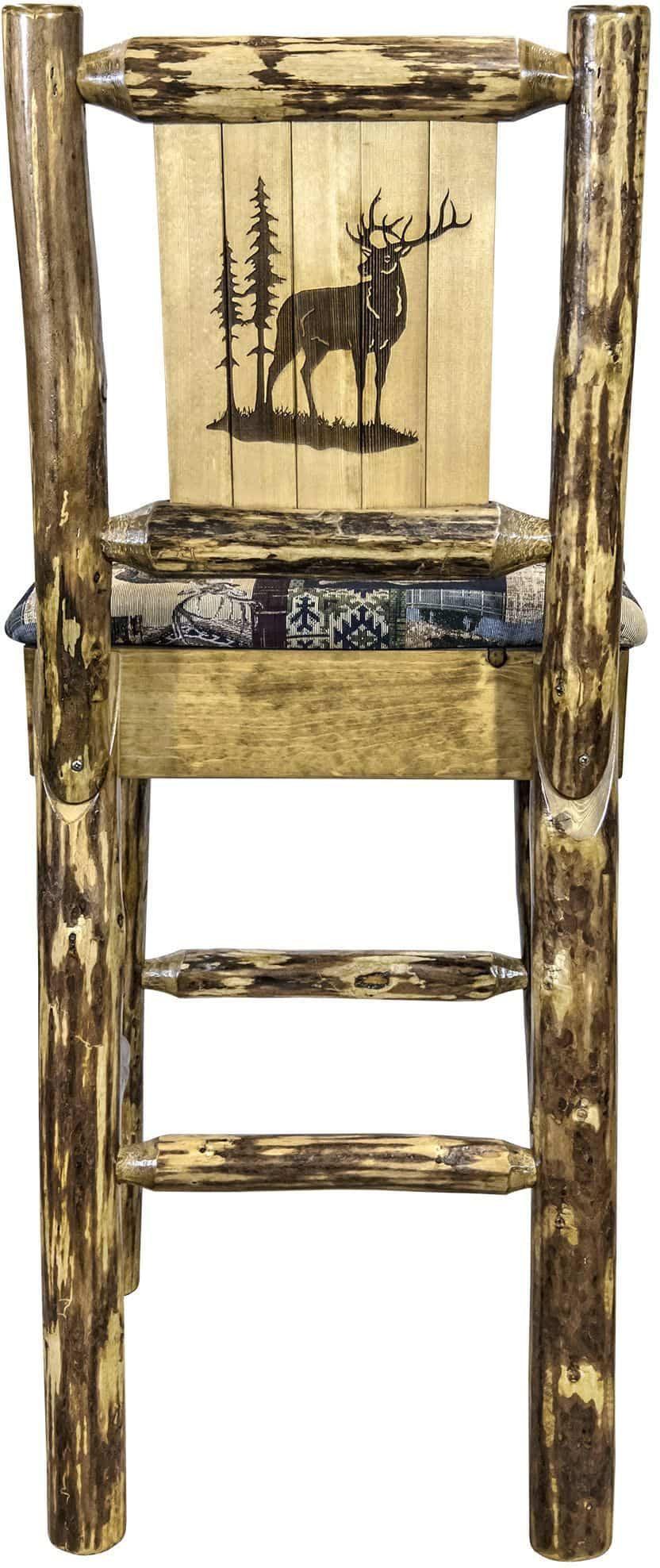 Montana Woodworks Glacier Country Collection Back Supported Barstool with Laser Engraved Design - Woodland Upholstery-Rustic Furniture Marketplace