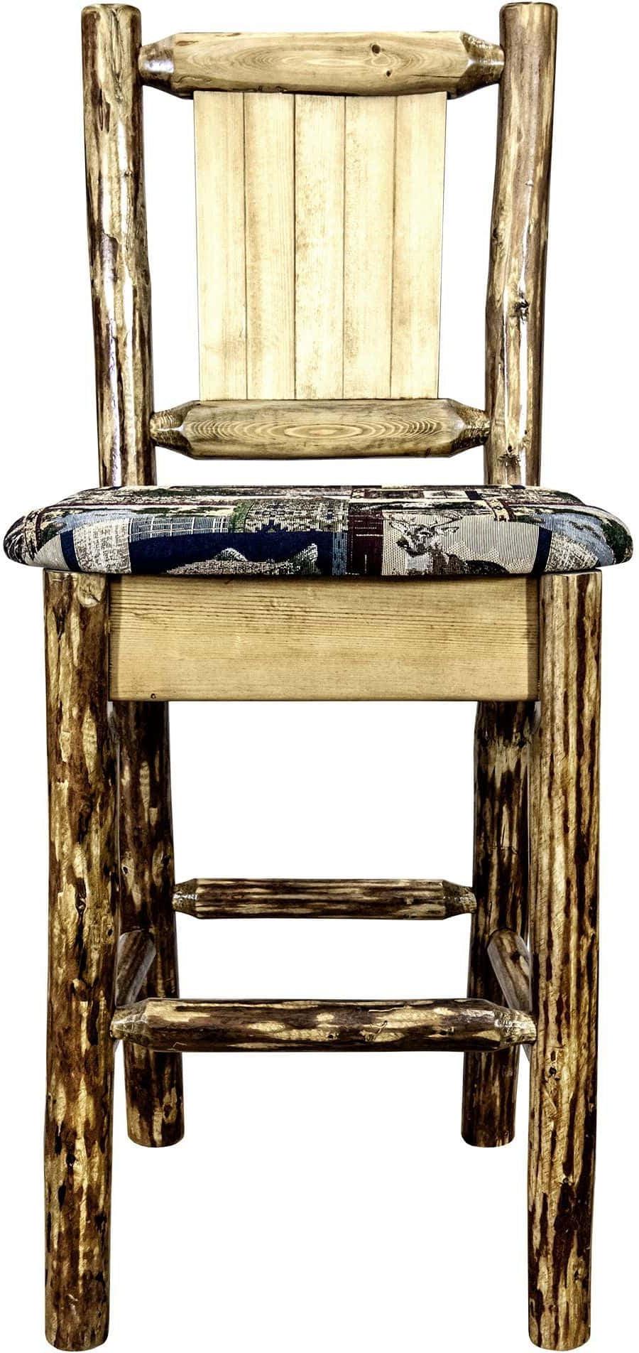 Montana Woodworks Glacier Country Collection Back Supported Barstool with Laser Engraved Design - Woodland Upholstery-Rustic Furniture Marketplace