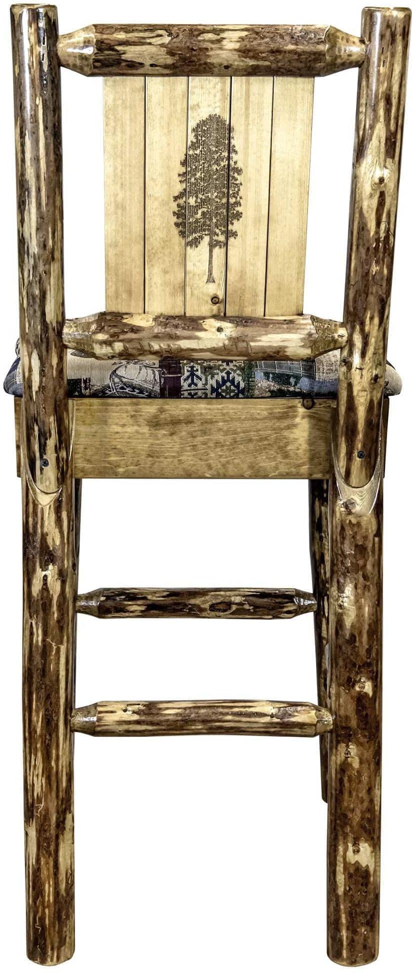 Montana Woodworks Glacier Country Collection Back Supported Barstool with Laser Engraved Design - Woodland Upholstery-Rustic Furniture Marketplace