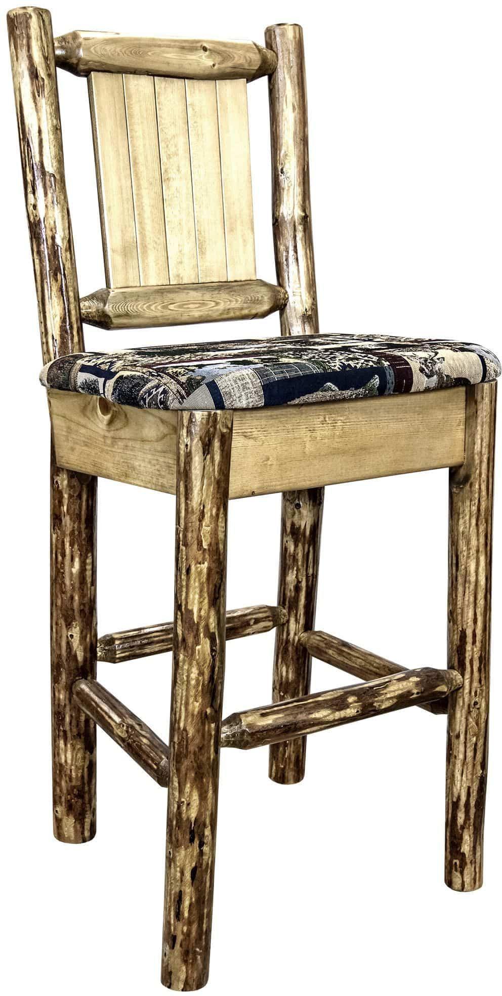 Montana Woodworks Glacier Country Collection Back Supported Barstool with Laser Engraved Design - Woodland Upholstery-Rustic Furniture Marketplace