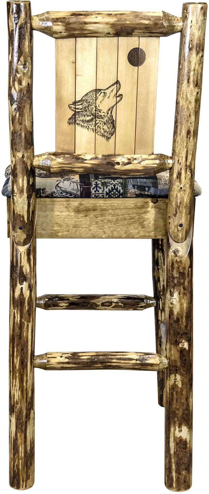 Montana Woodworks Glacier Country Collection Back Supported Barstool with Laser Engraved Design - Woodland Upholstery-Rustic Furniture Marketplace