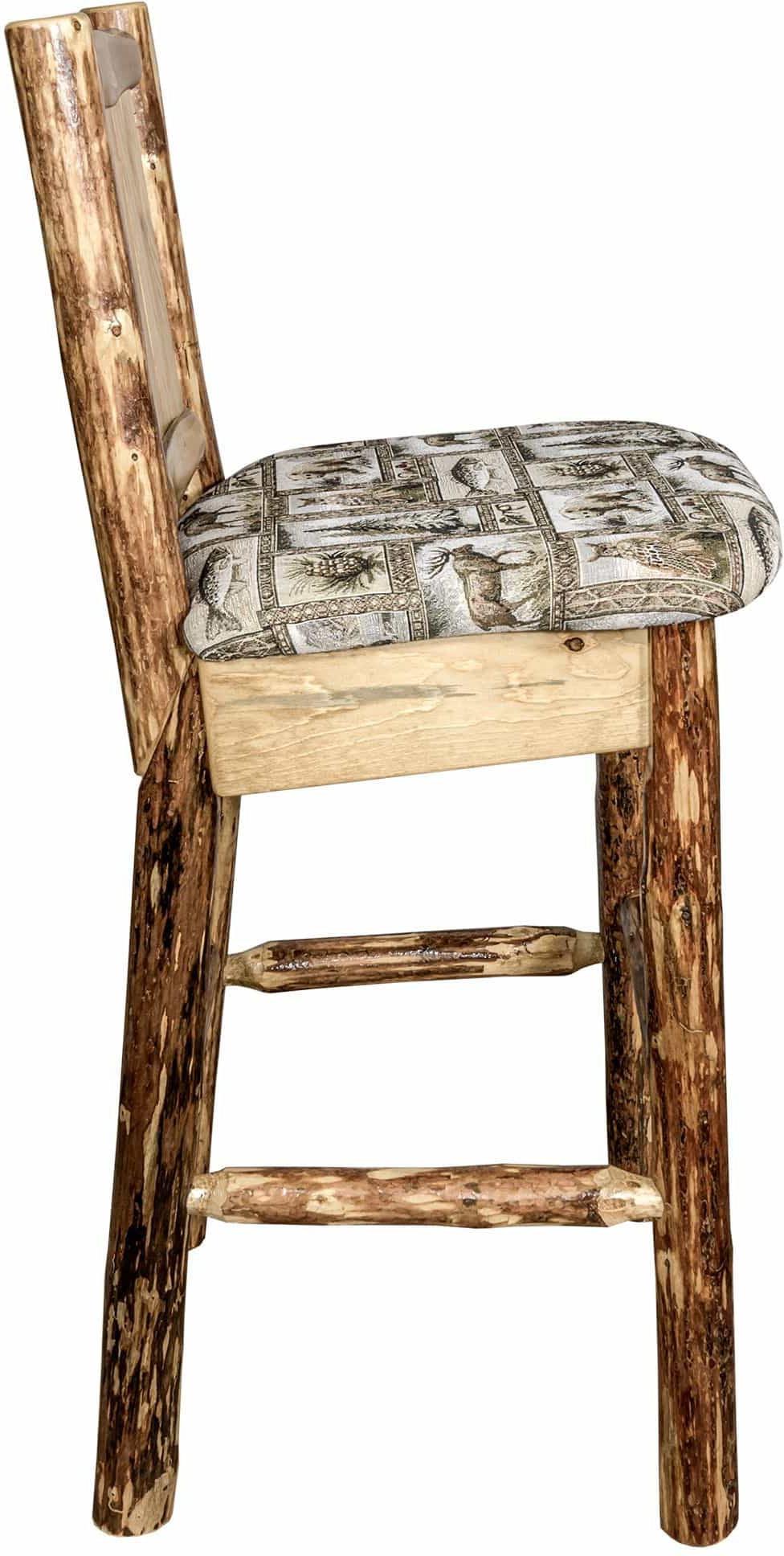 Montana Woodworks Glacier Country Collection Back Supported Barstool with Laser Engraved Design - Woodland Upholstery-Rustic Furniture Marketplace