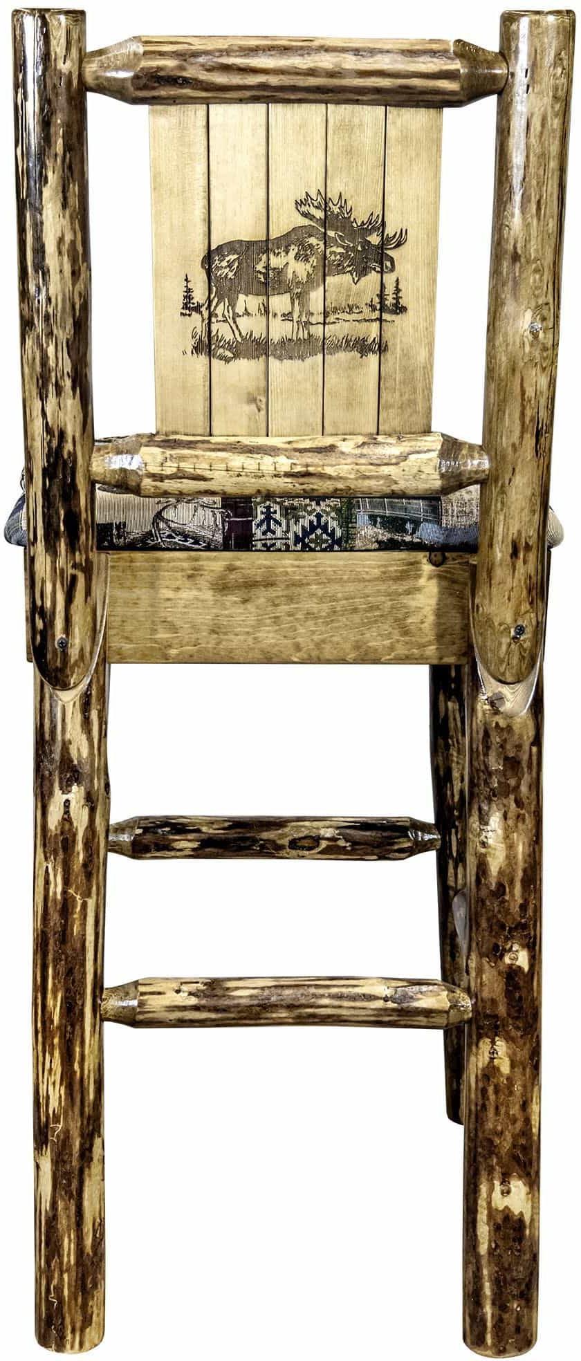 Montana Woodworks Glacier Country Collection Back Supported Barstool with Laser Engraved Design - Woodland Upholstery-Rustic Furniture Marketplace