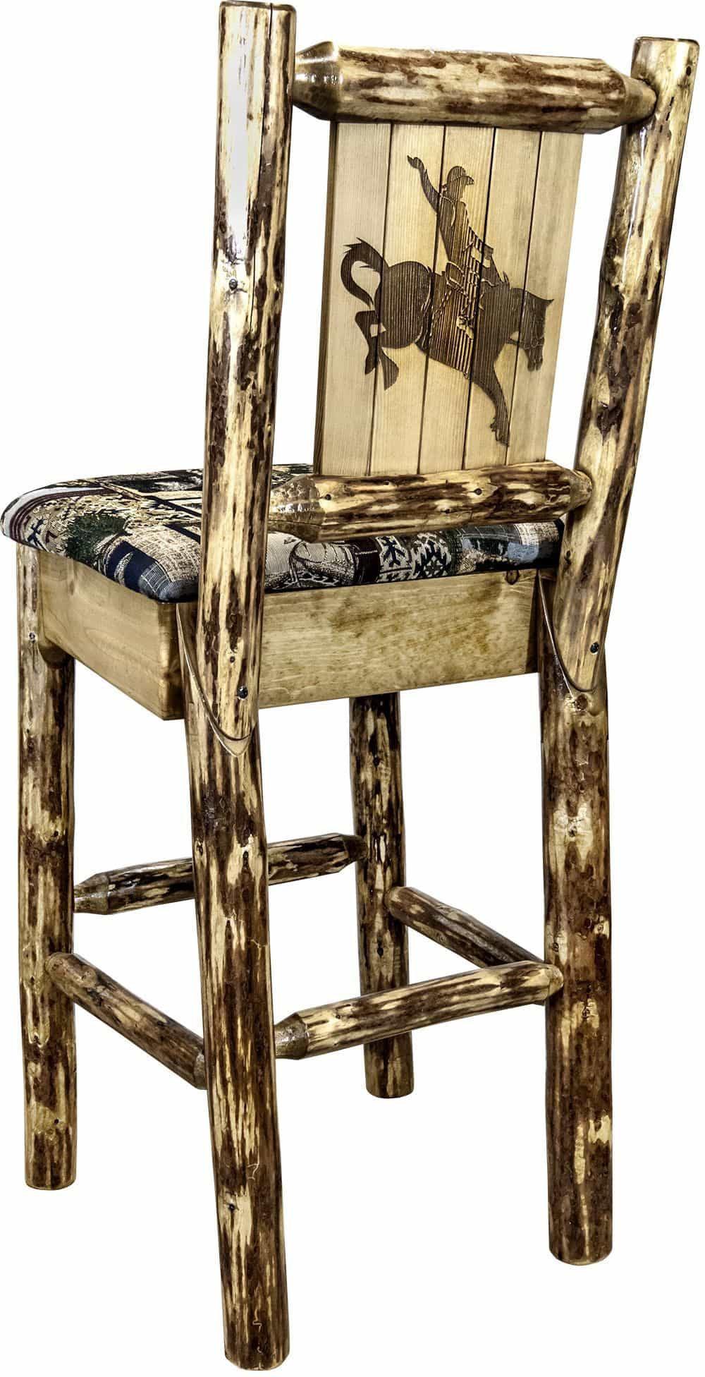 Montana Woodworks Glacier Country Collection Back Supported Barstool with Laser Engraved Design - Woodland Upholstery-Rustic Furniture Marketplace