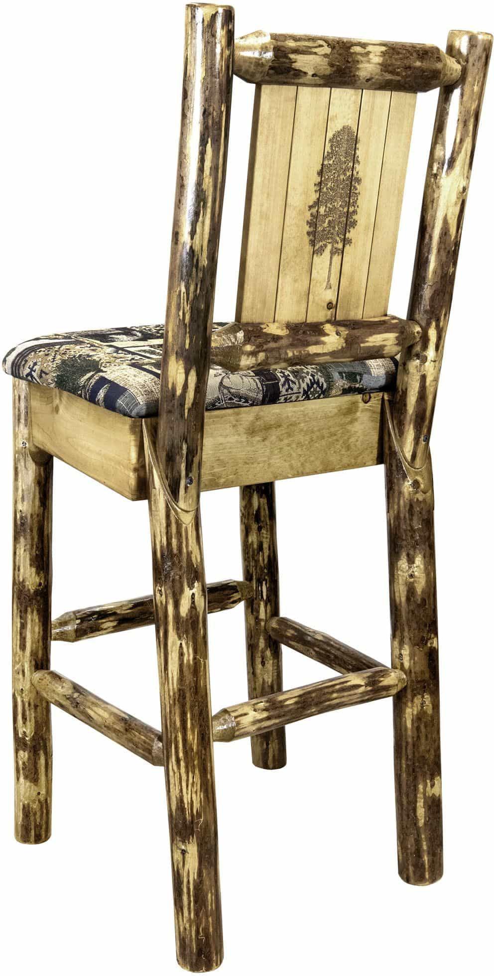 Montana Woodworks Glacier Country Collection Back Supported Barstool with Laser Engraved Design - Woodland Upholstery-Rustic Furniture Marketplace