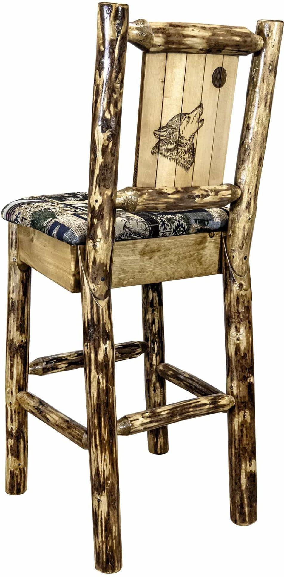 Montana Woodworks Glacier Country Collection Back Supported Barstool with Laser Engraved Design - Woodland Upholstery-Rustic Furniture Marketplace