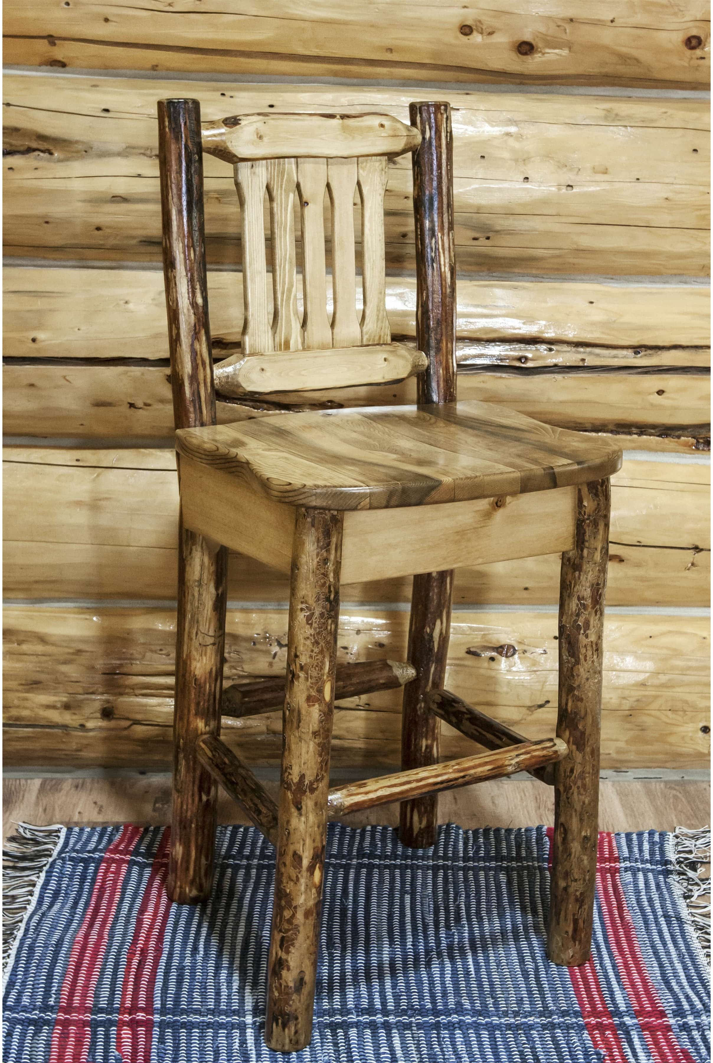 Montana Woodworks Glacier Country Collection Barstool with Back - Ergonomic Wooden Seat-Rustic Furniture Marketplace